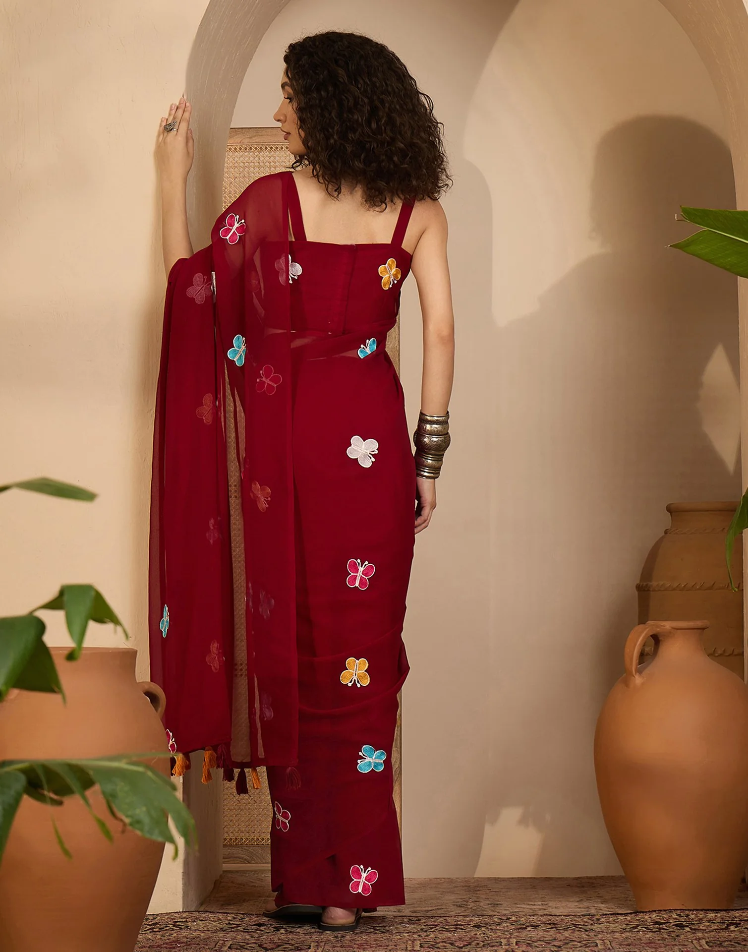 Maroon Georgette Embroidery saree - Image 7