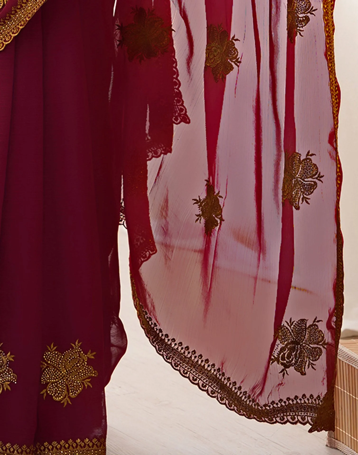 Maroon Georgette Embroidery Saree - Image 9