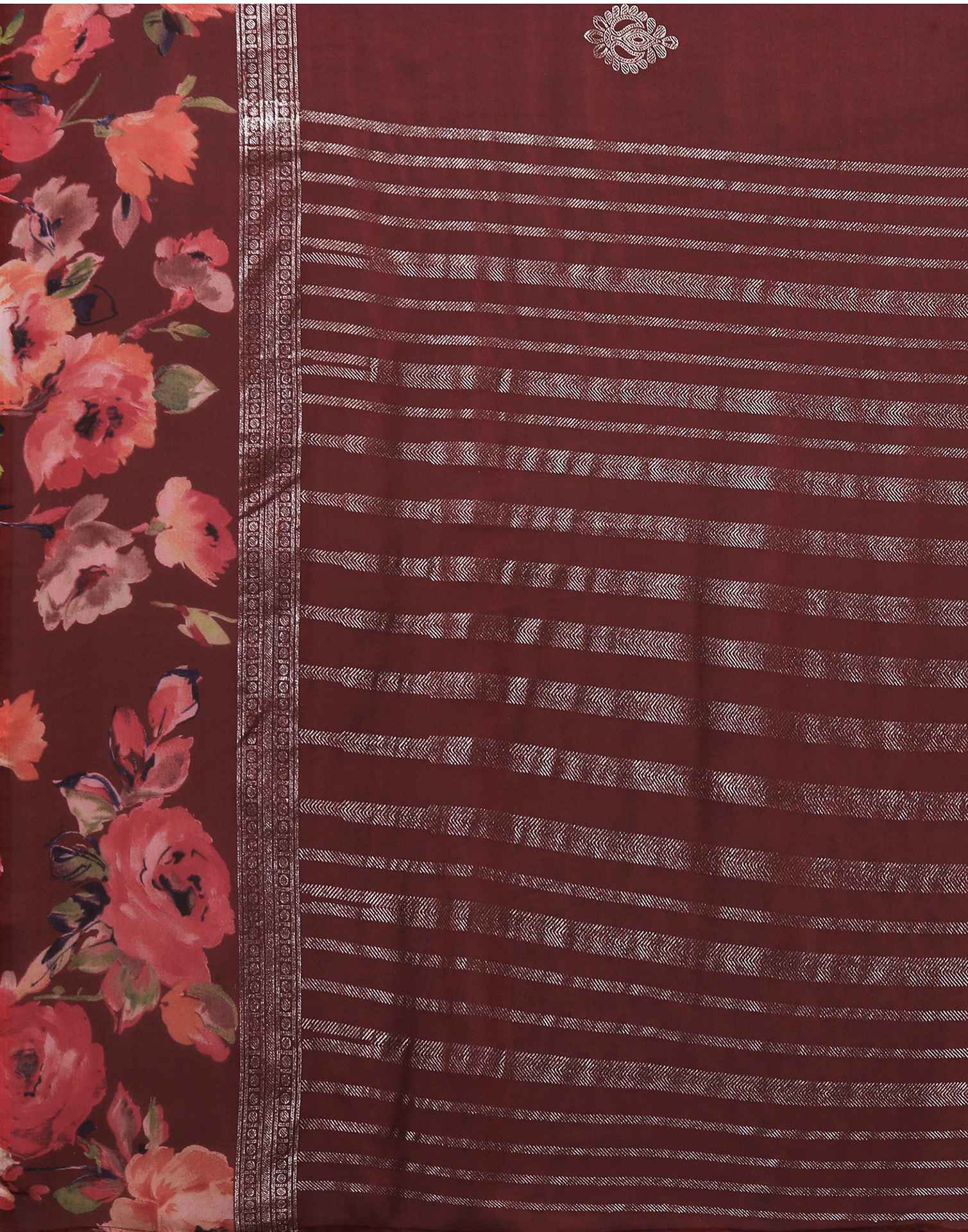 Maroon Georgette Floral Printed Saree - Image 6