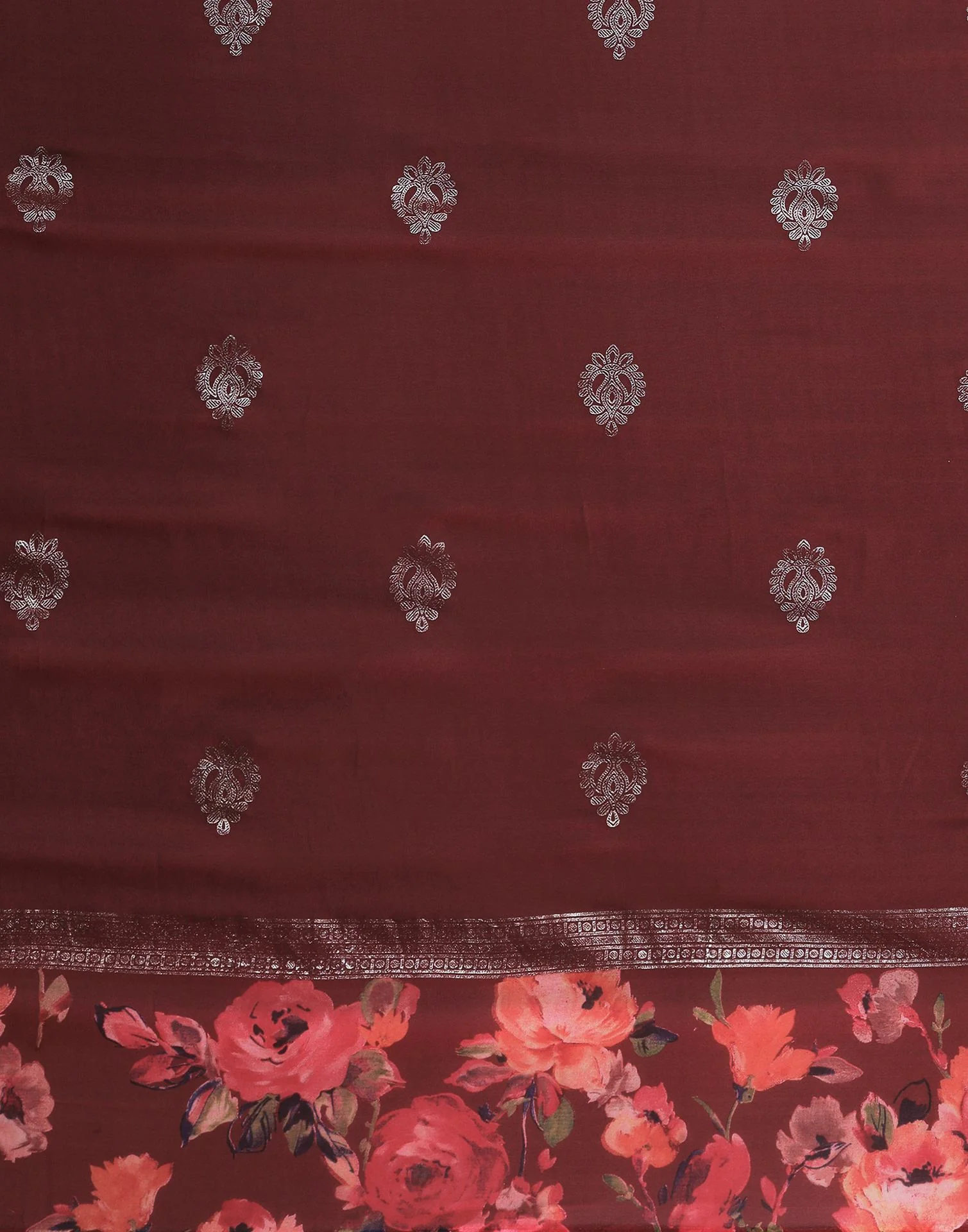 Maroon Georgette Floral Printed Saree - Image 7