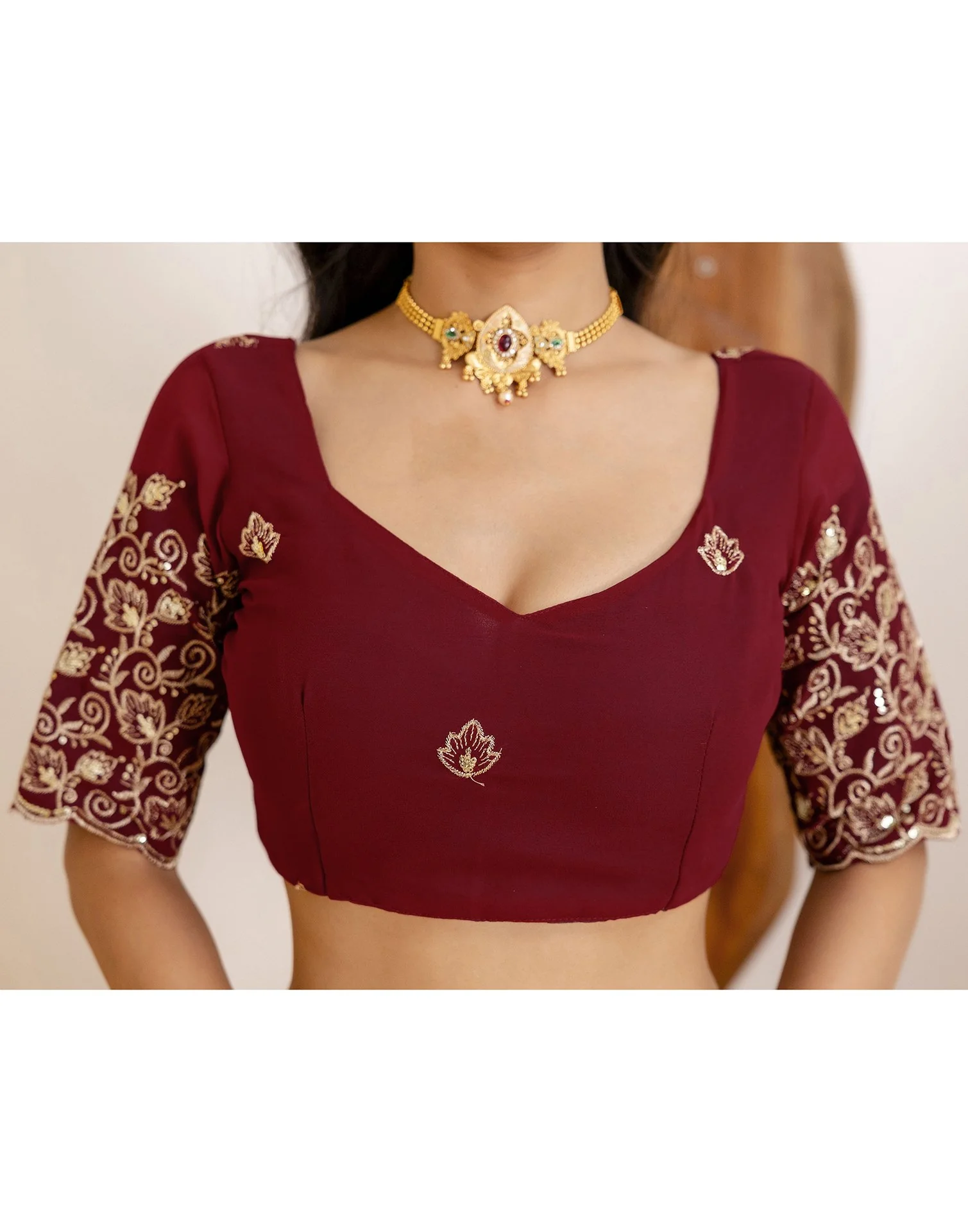 Maroon Georgette Foil Printed Saree - Image 12