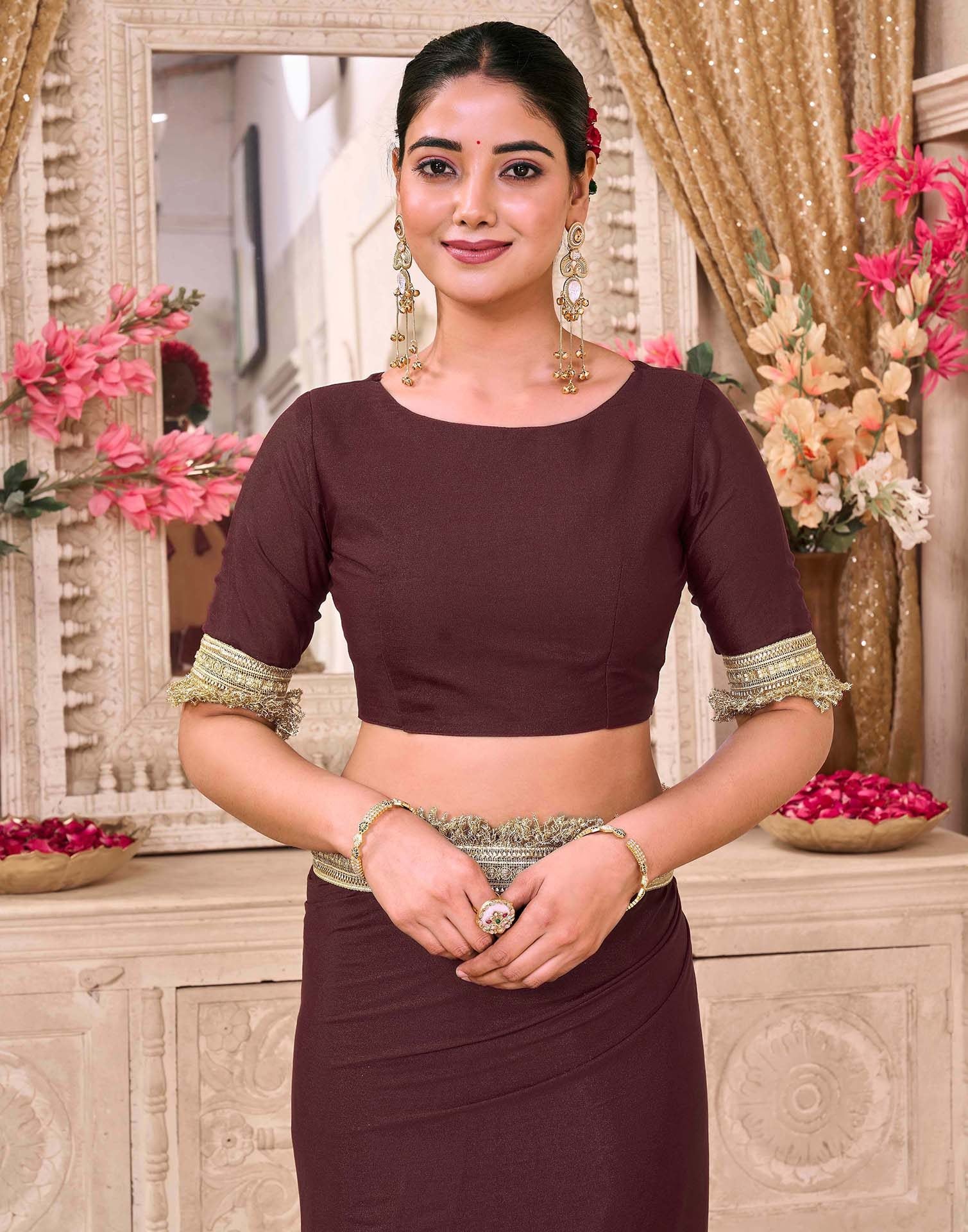Maroon Georgette Gota Lace Saree - Image 8