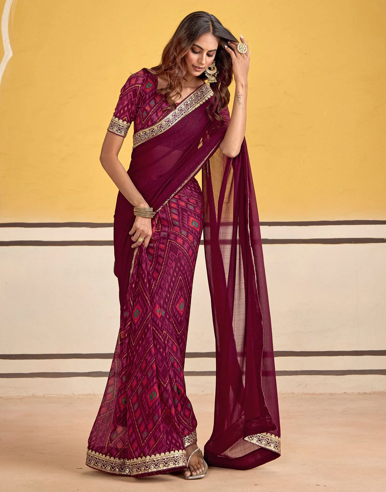 Maroon Georgette Printed Saree - Image 6