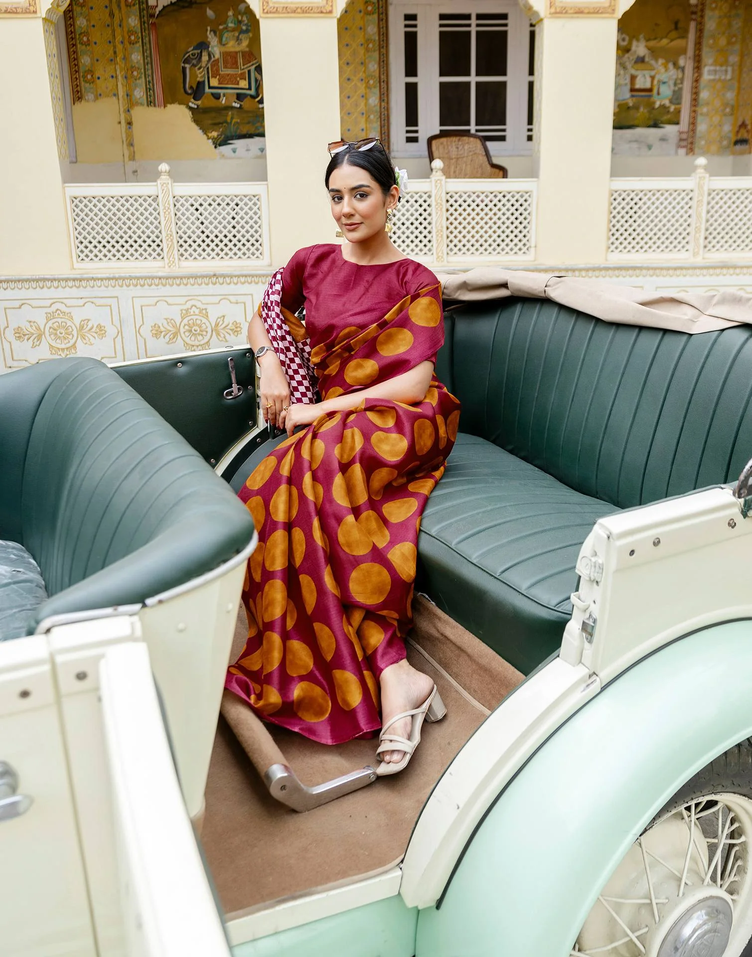 Maroon Khadi Polka Dot Printed Saree - Image 6