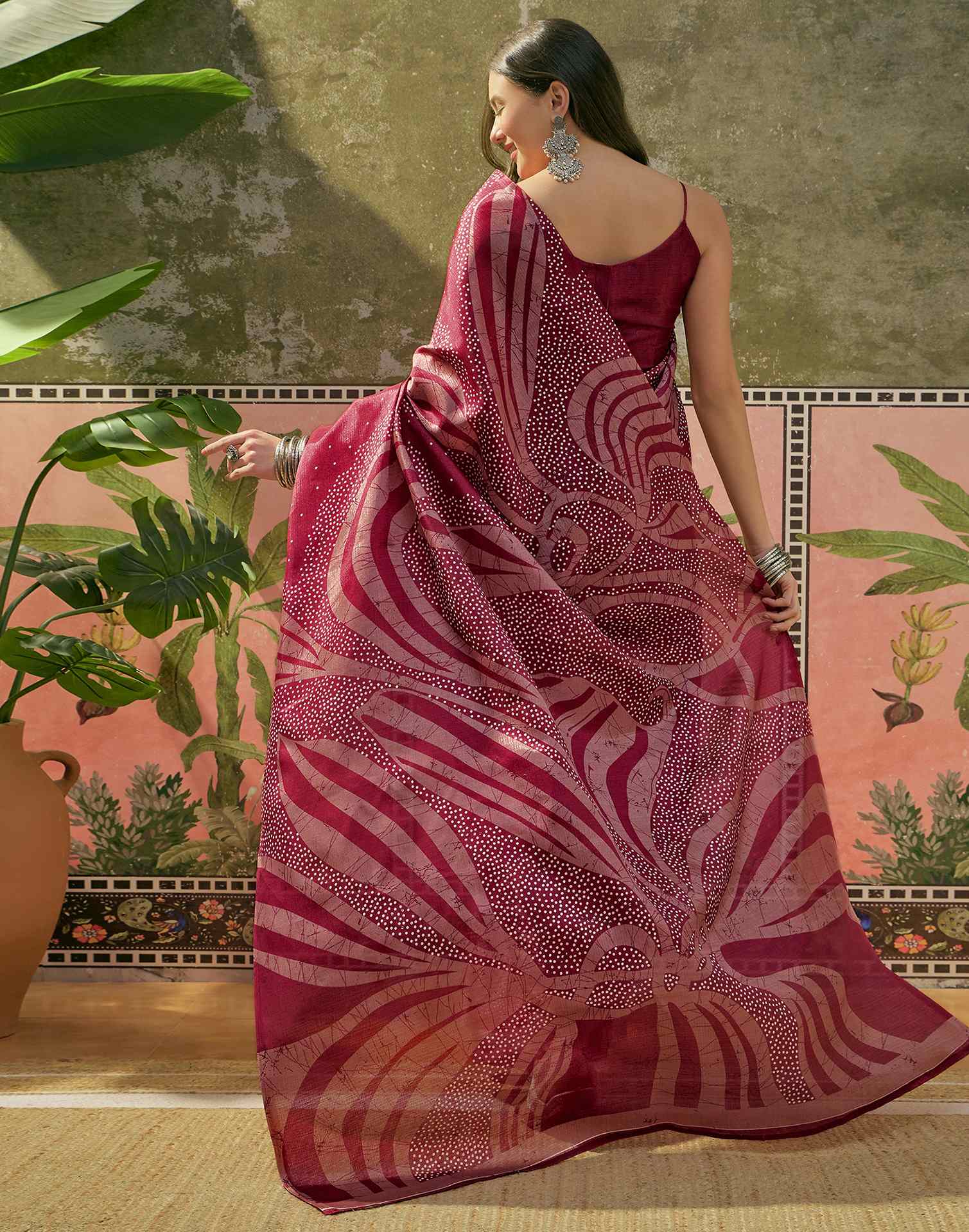 Maroon Khadi Printed Saree - Image 6