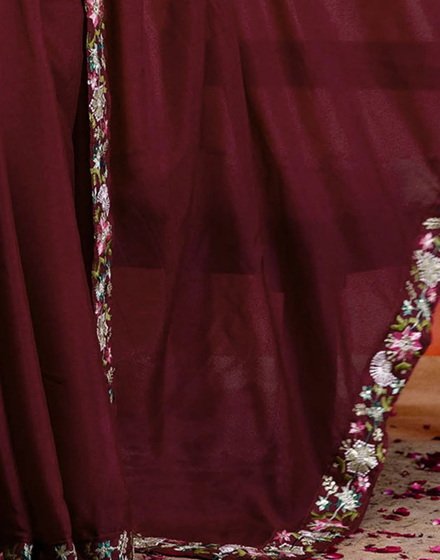 Maroon Shimmer Embroidery lace Saree - Image 10