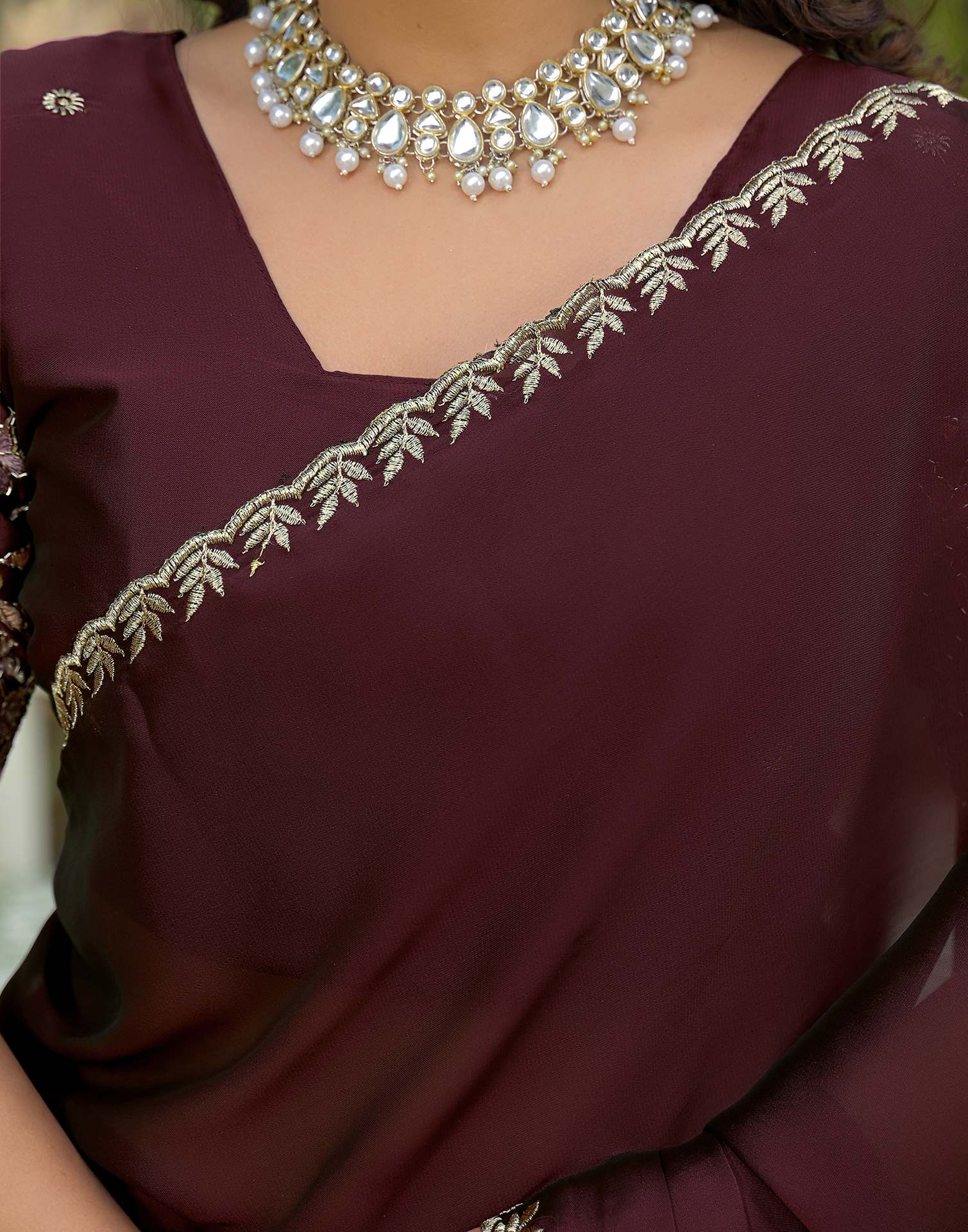 Maroon Silk Embroidery Saree - Image 8