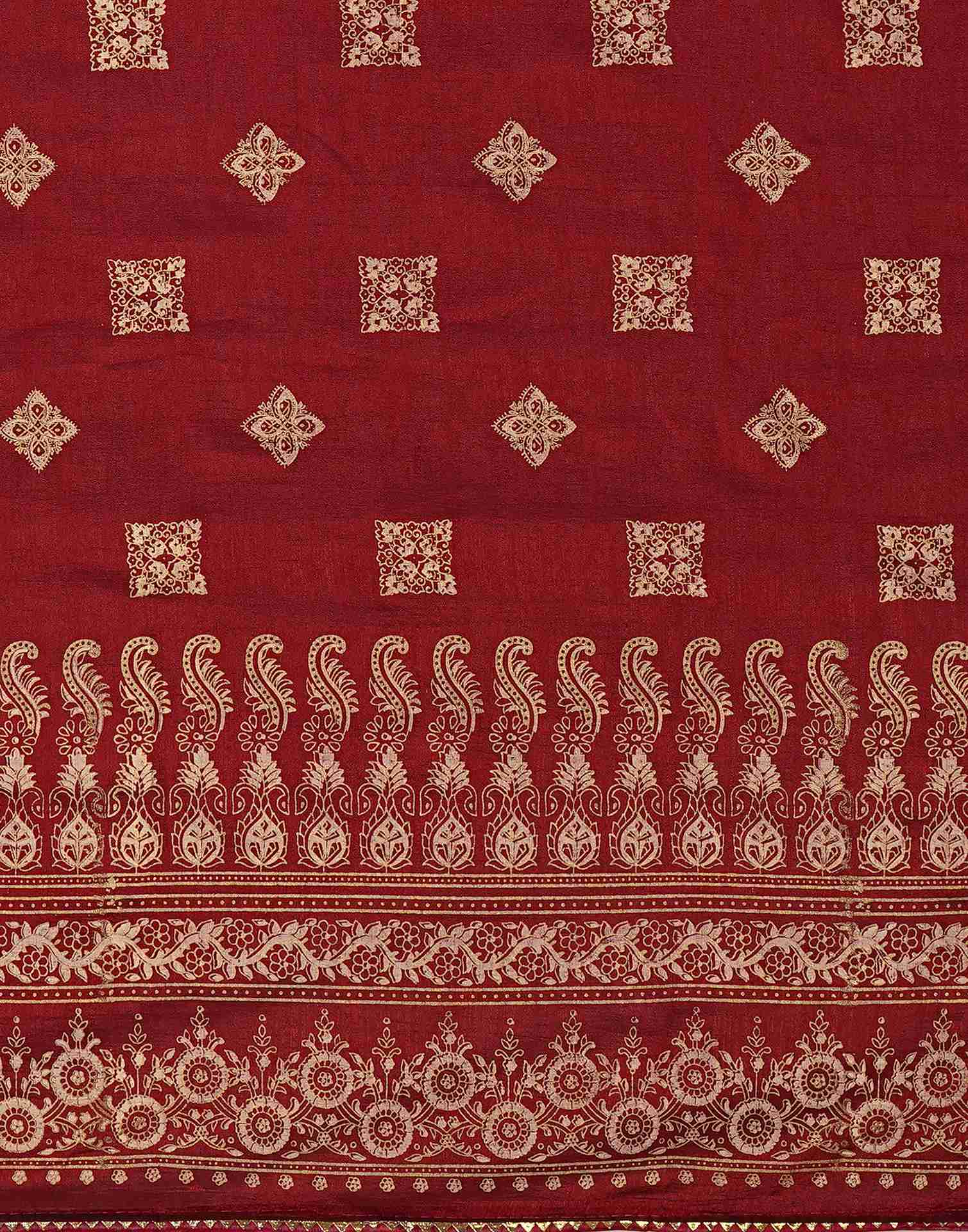 Maroon Silk Foil Printed Saree - Image 10