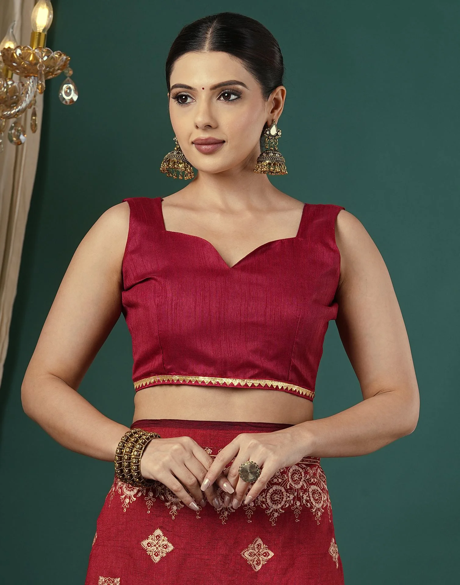 Maroon Silk Foil Printed Saree - Image 8