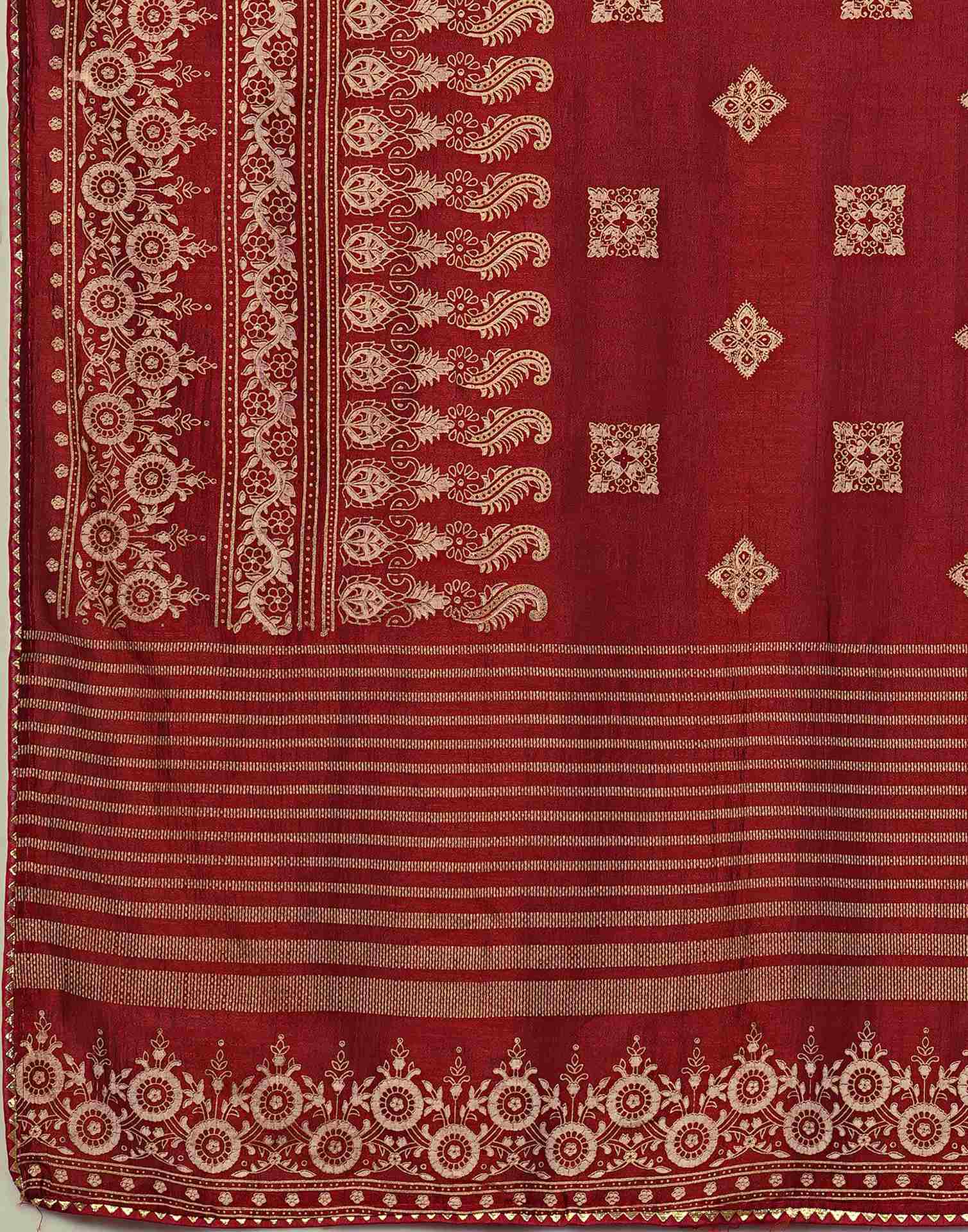 Maroon Silk Foil Printed Saree - Image 9