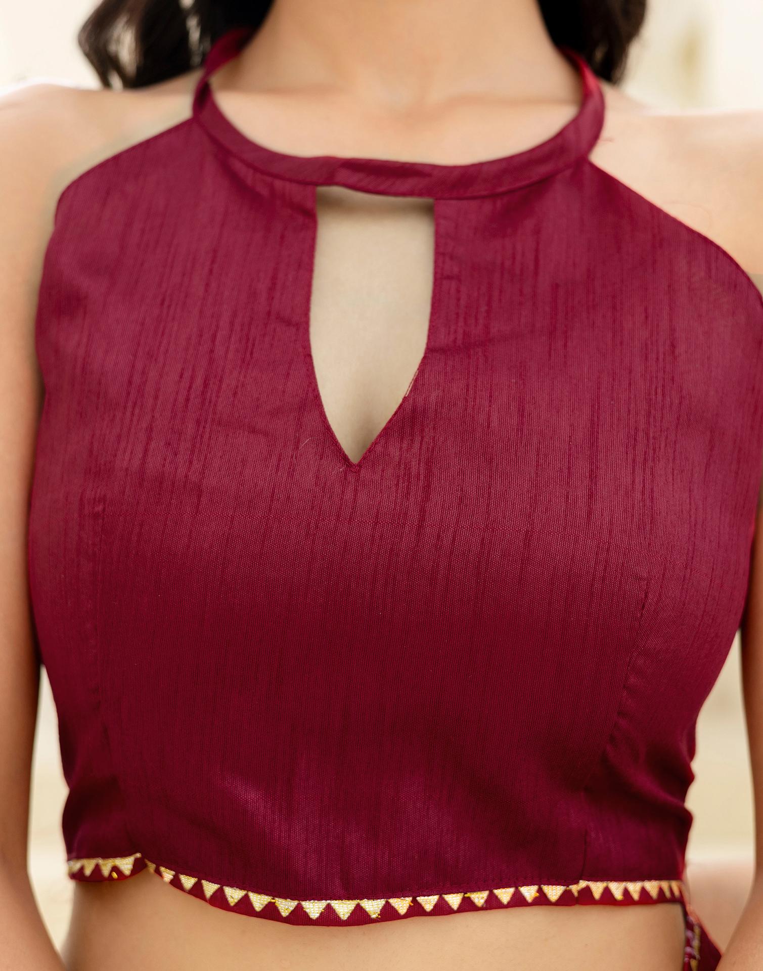 Maroon Silk Foil Printed Saree - Image 11