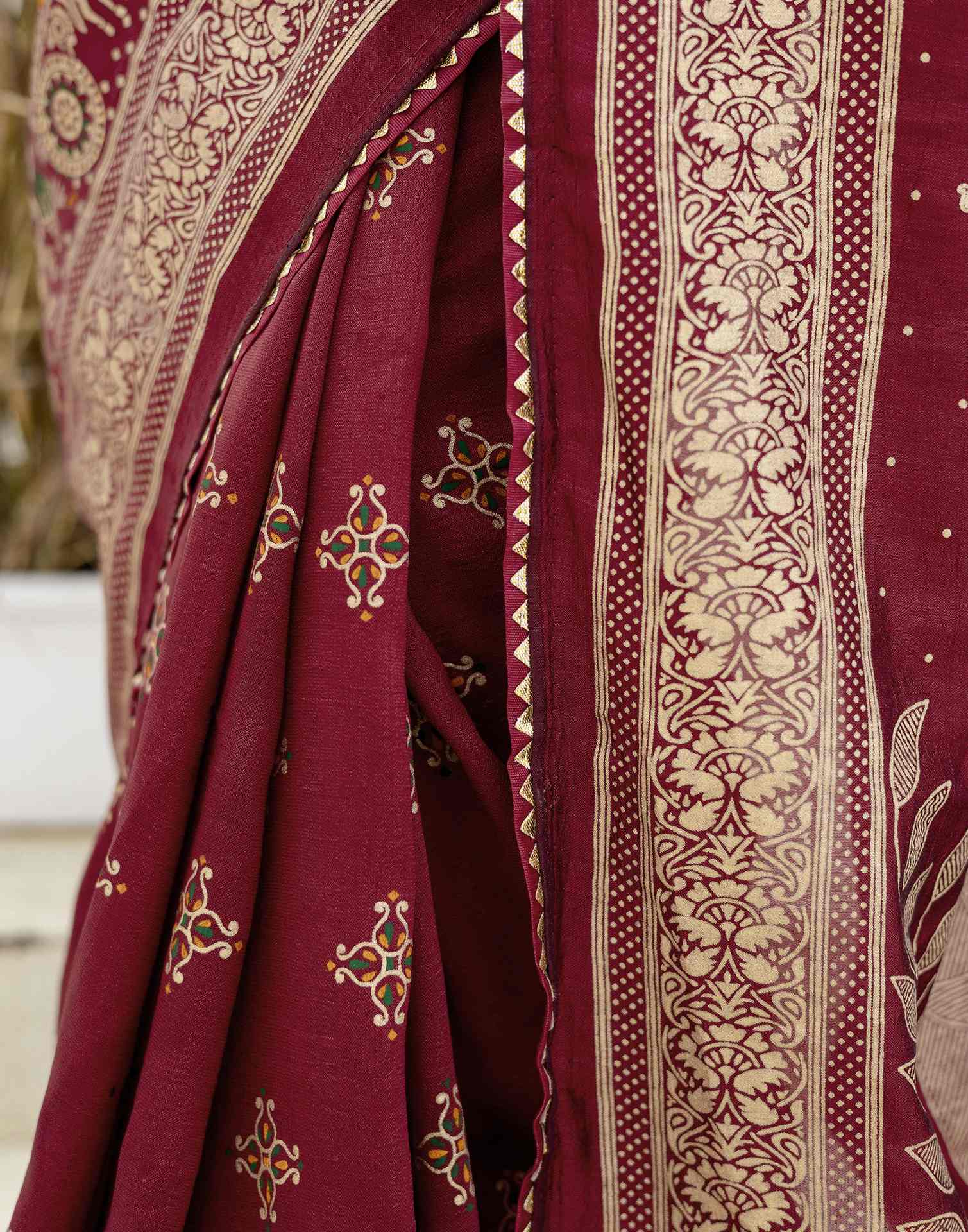 Maroon Silk Foil Printed Saree - Image 8