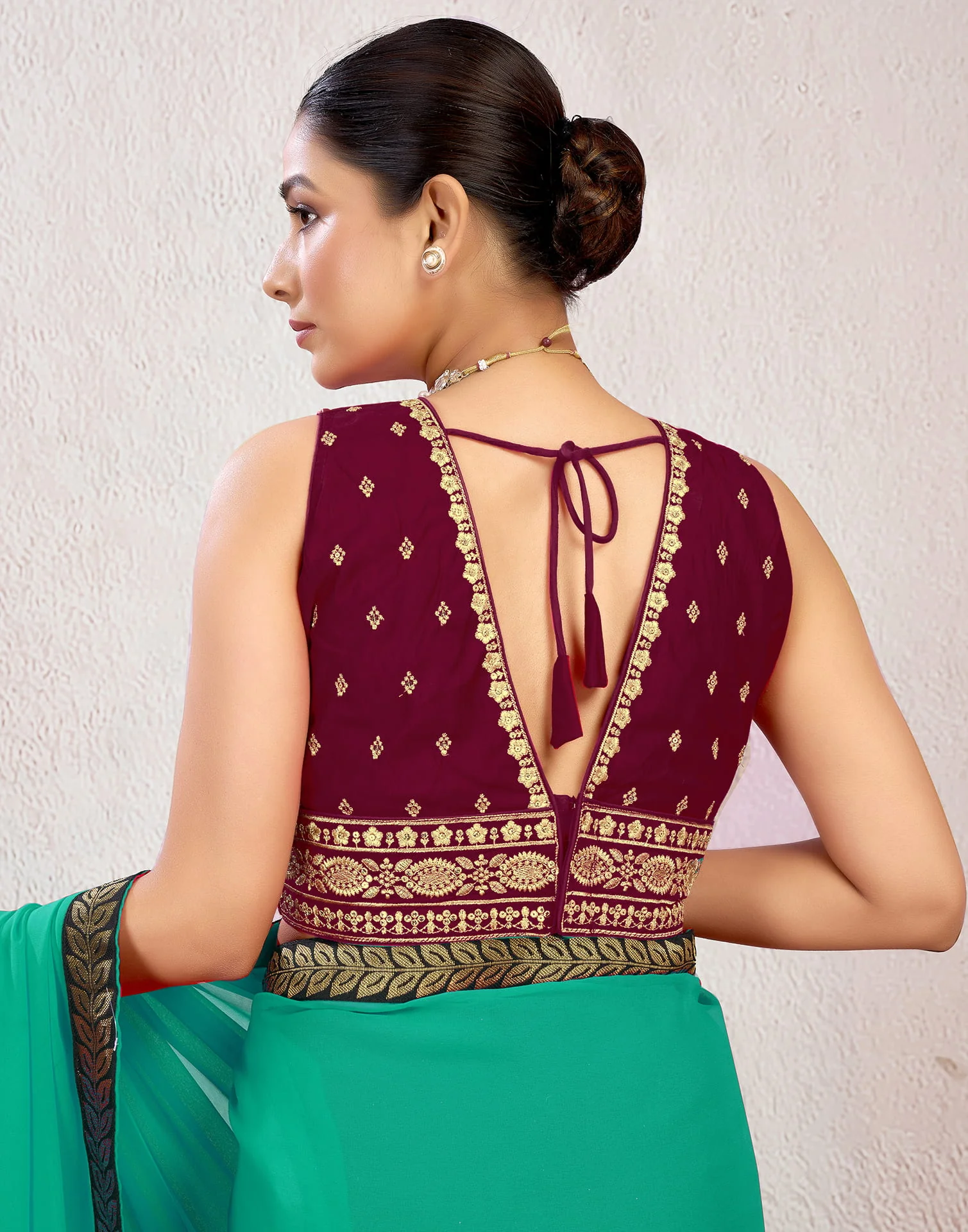 Maroon Silk Plain Embroidery Blouse - Image 2