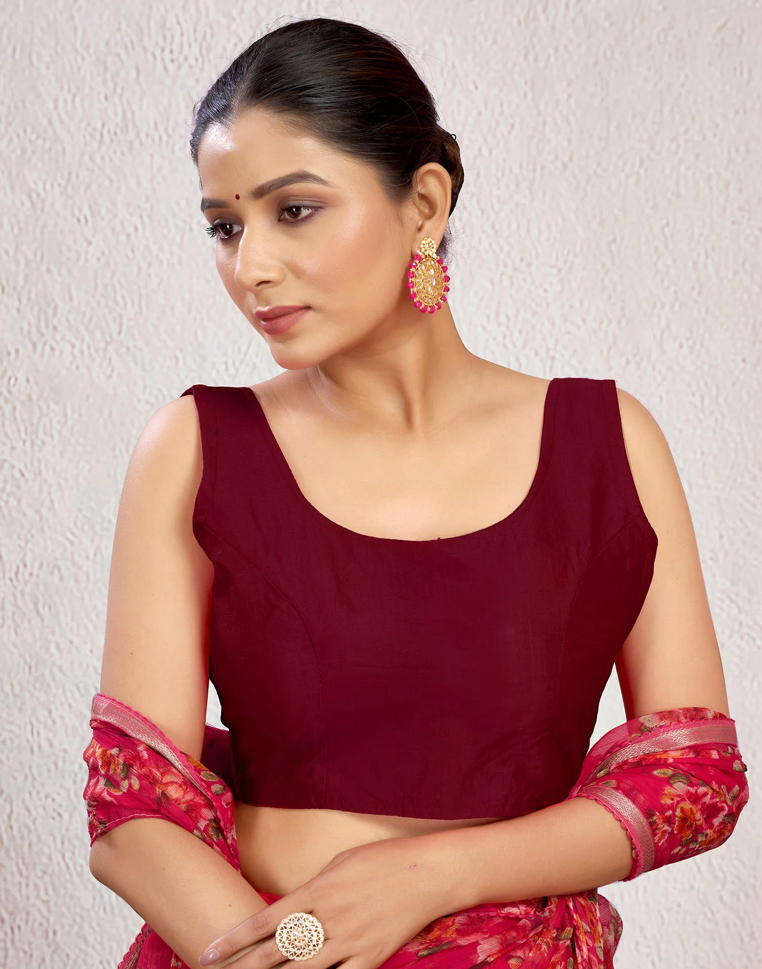 Maroon Silk Plain Plain Blouse - Image 6