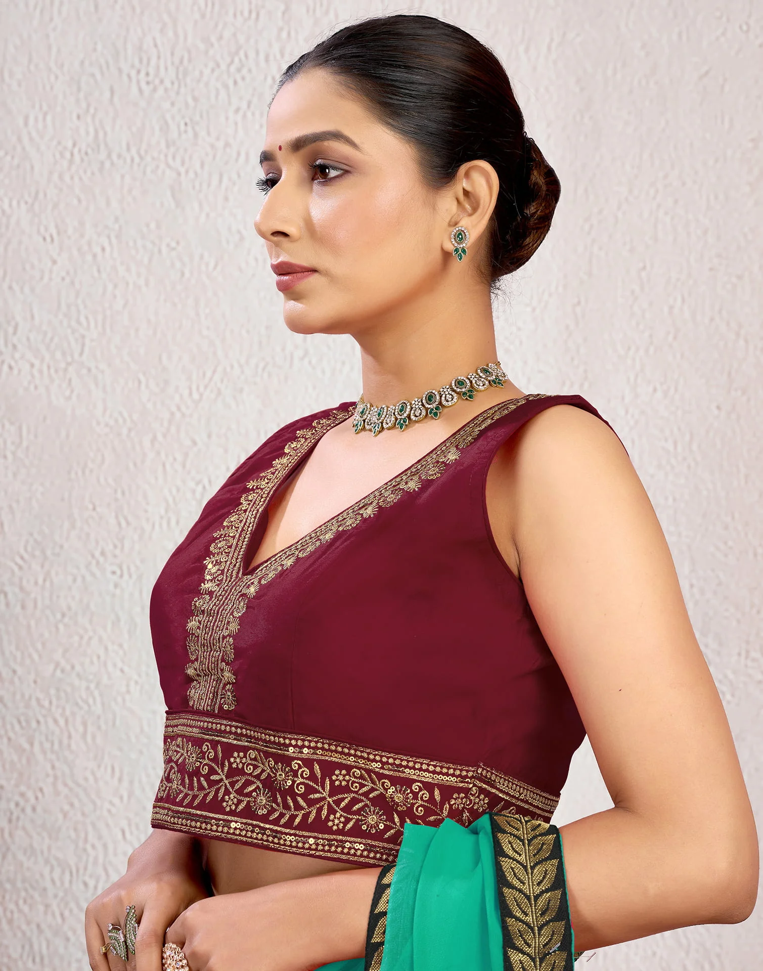 Maroon Silk Plain Sequence Blouse - Image 3