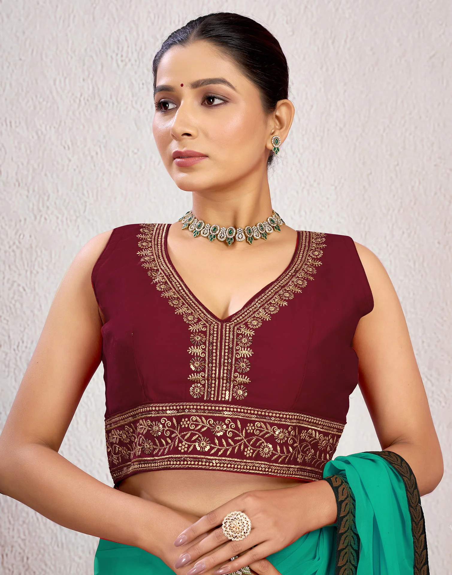 Maroon Silk Plain Sequence Blouse - Image 5