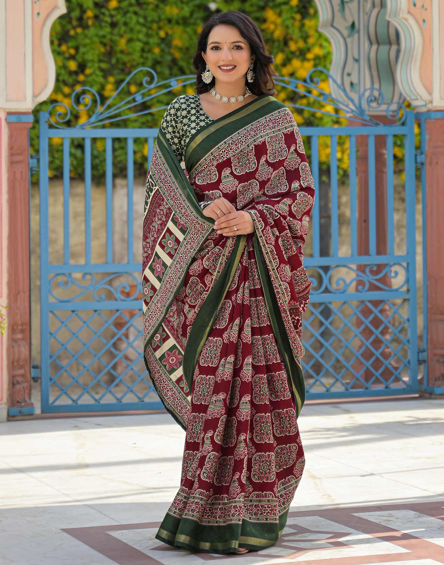 Maroon Silk Printed Saree - Image 7
