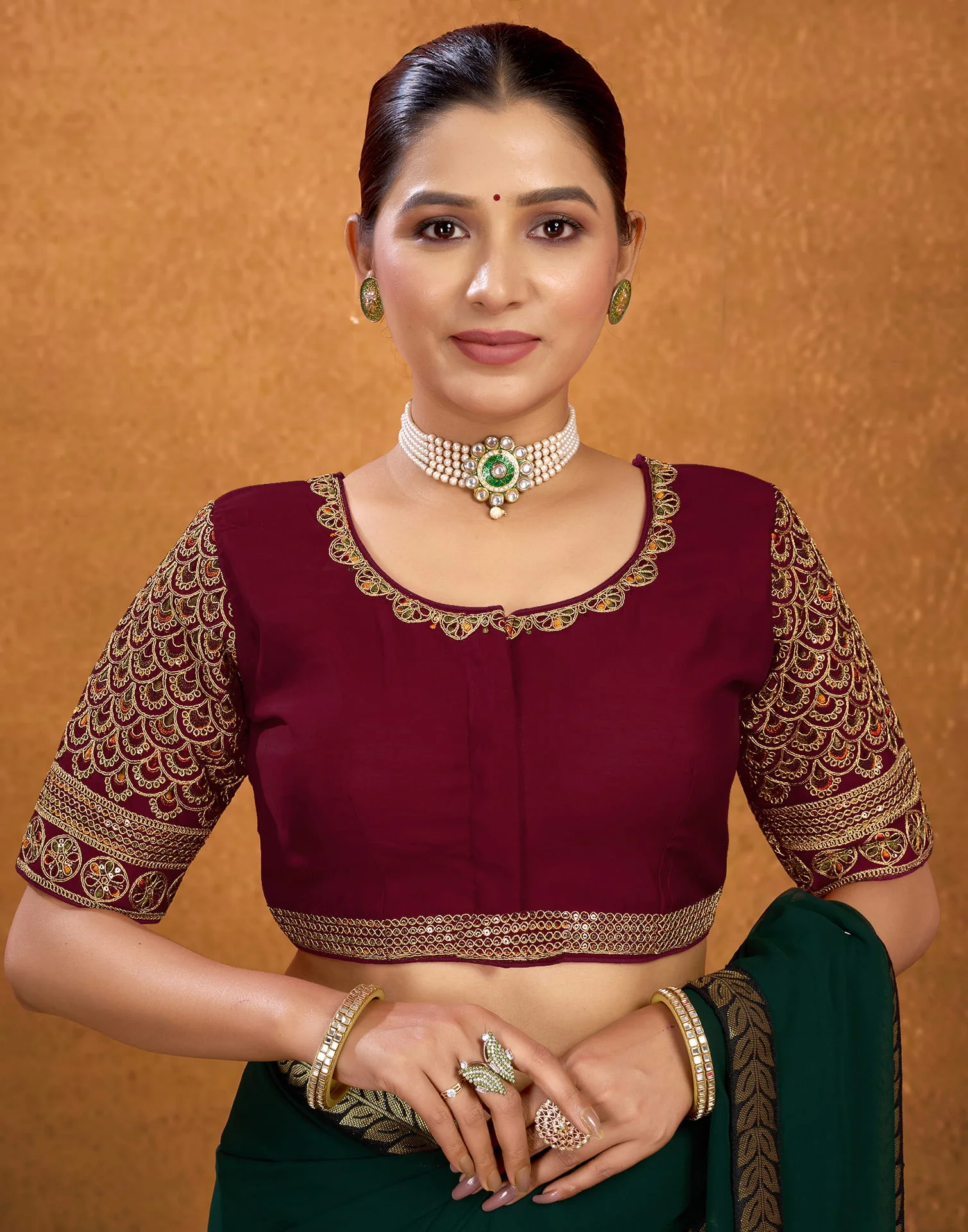 Maroon Silk Sequence Embroidery Blouse - Image 6