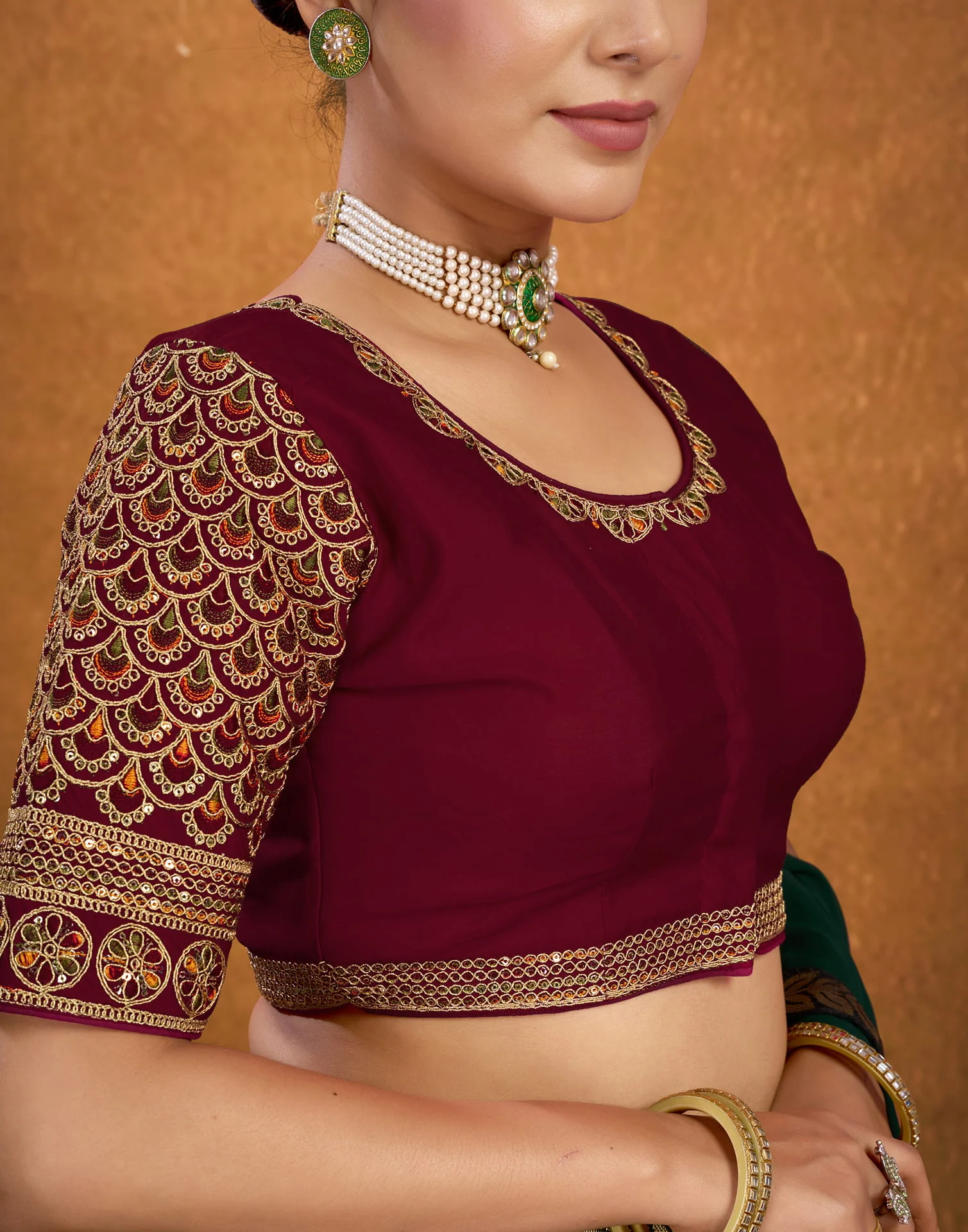 Maroon Silk Sequence Embroidery Blouse - Image 7