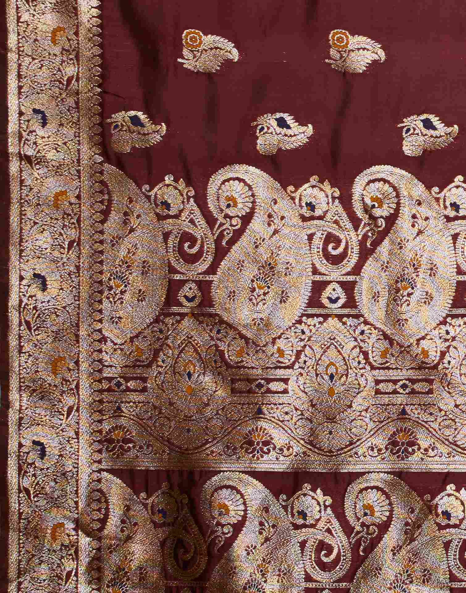 Maroon Silk Weaving Banarasi Saree - Image 8