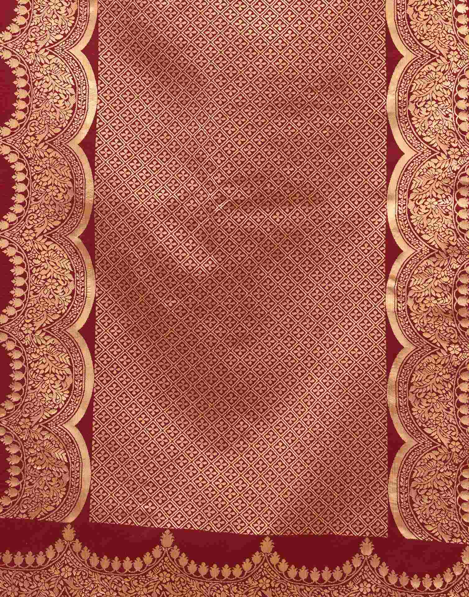 Maroon Silk Woven Banarasi Saree - Image 7