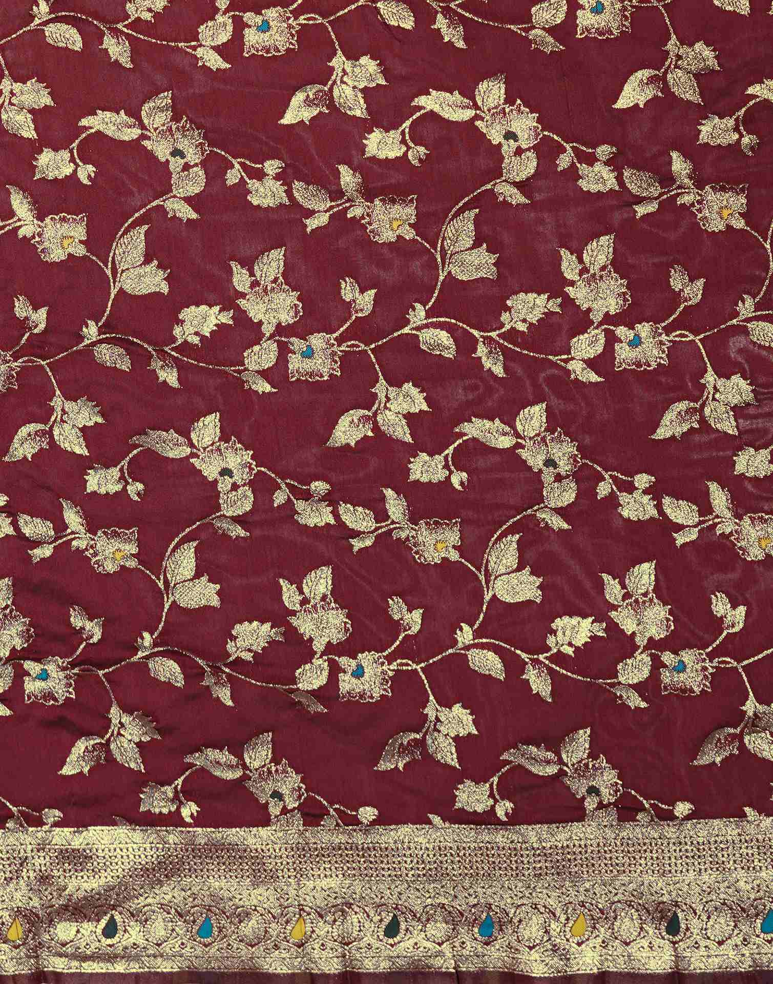 Maroon Silk Woven Banarasi Saree - Image 8