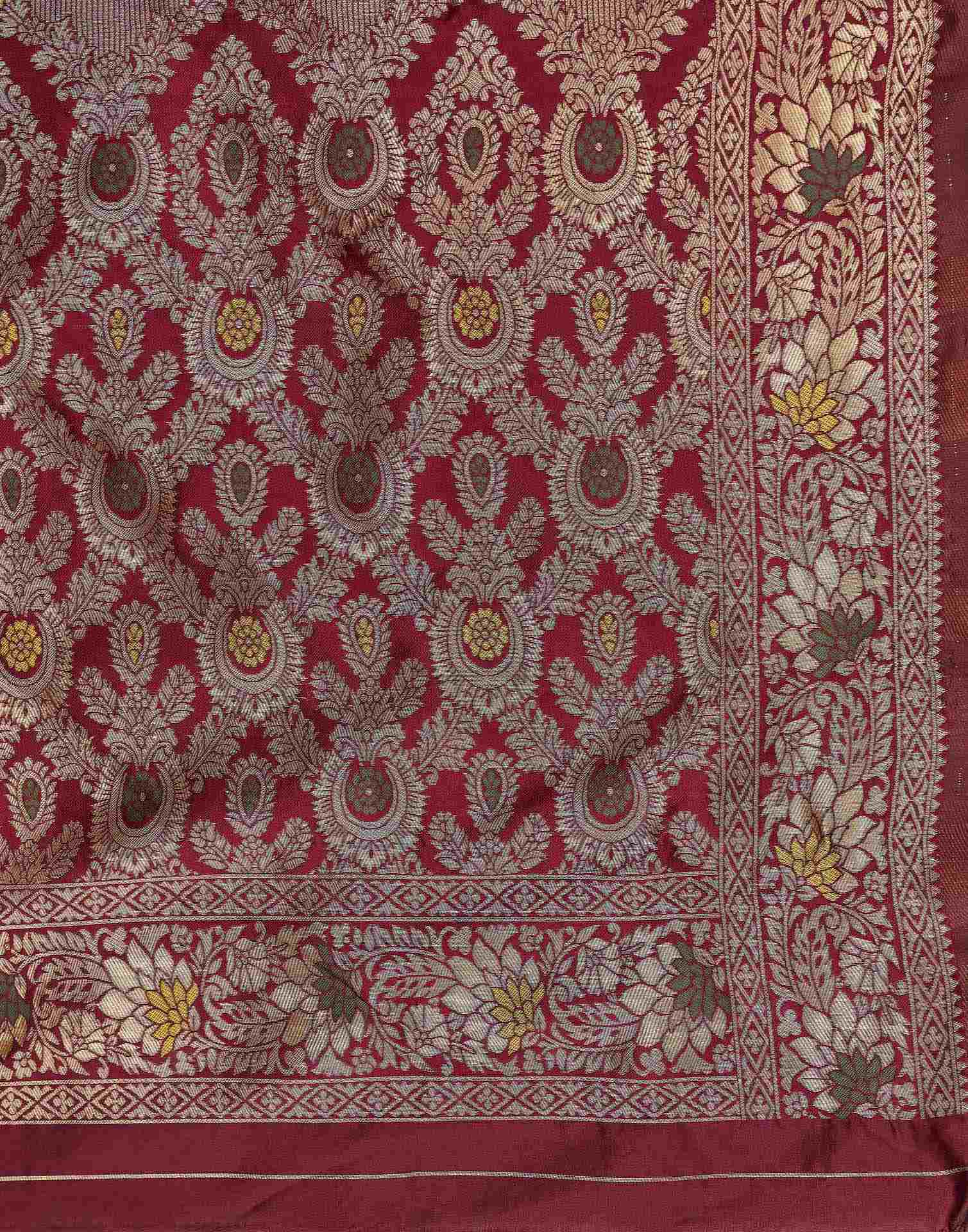 Maroon Silk Woven Banarasi Saree - Image 7