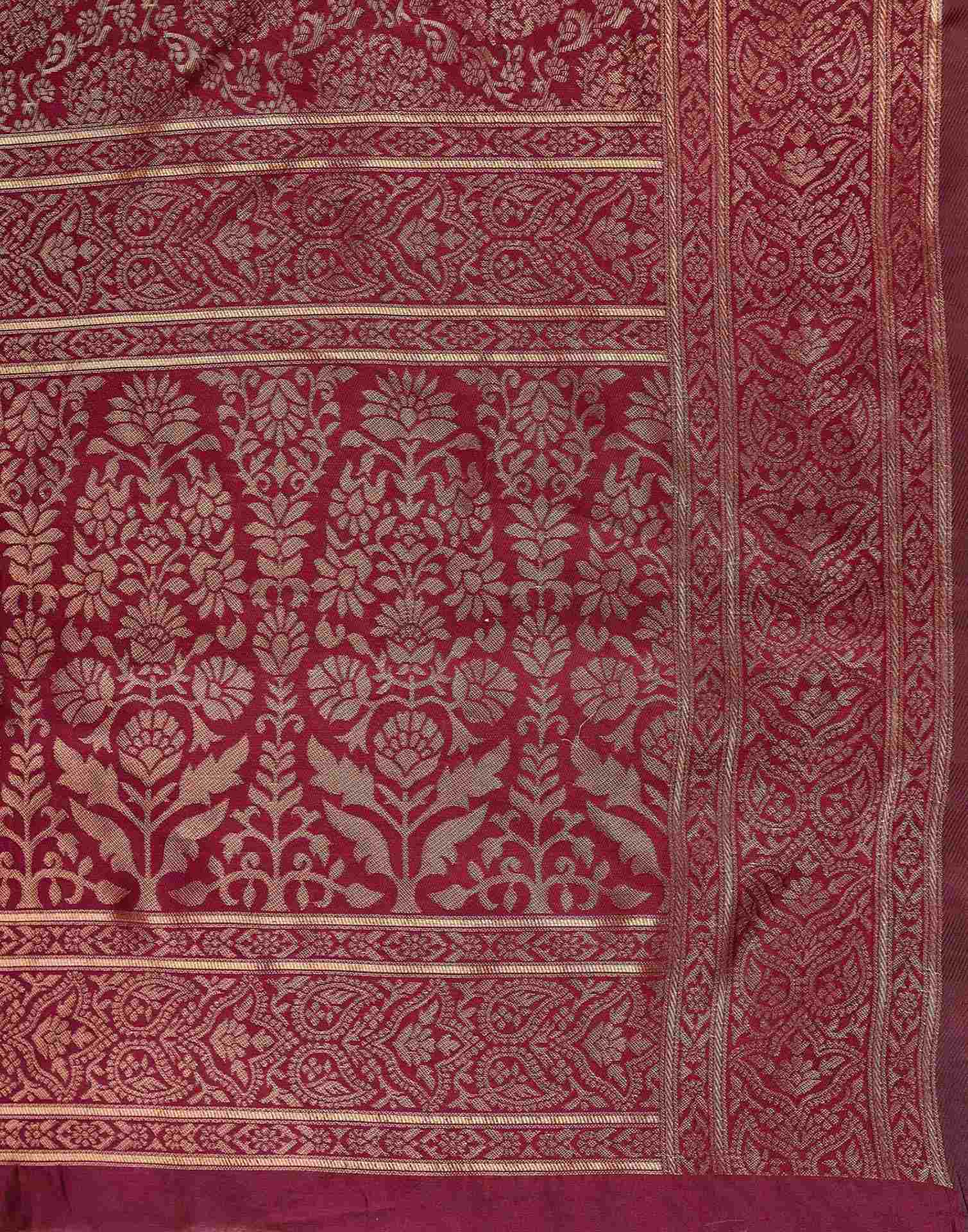 Maroon Silk Woven Banarasi Saree - Image 7