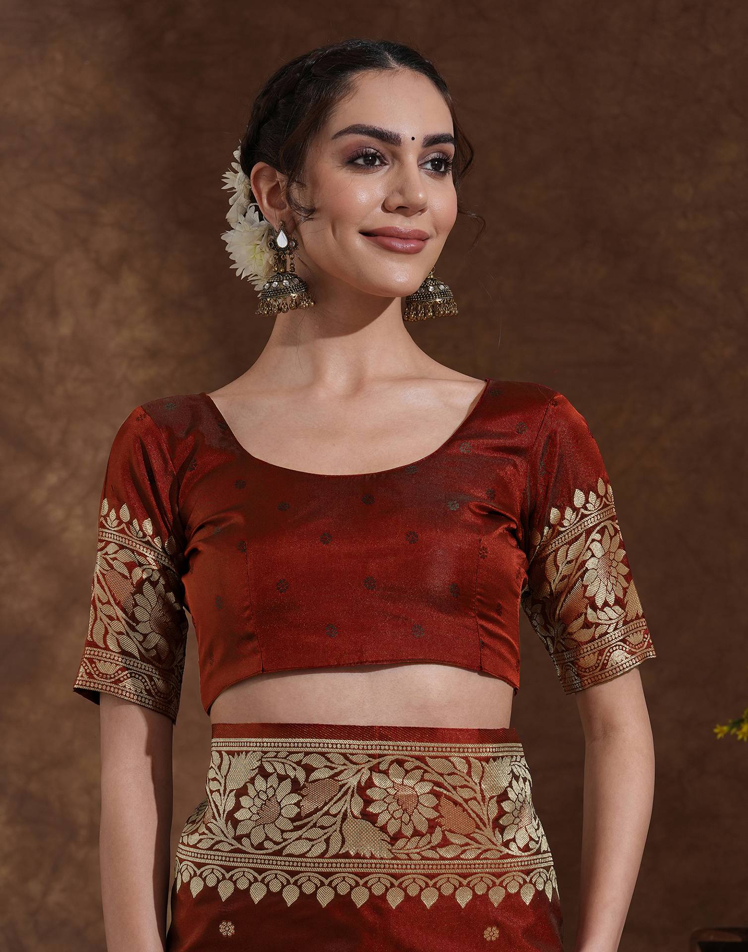 Maroon Silk Woven Kanjivaram Saree - Image 7