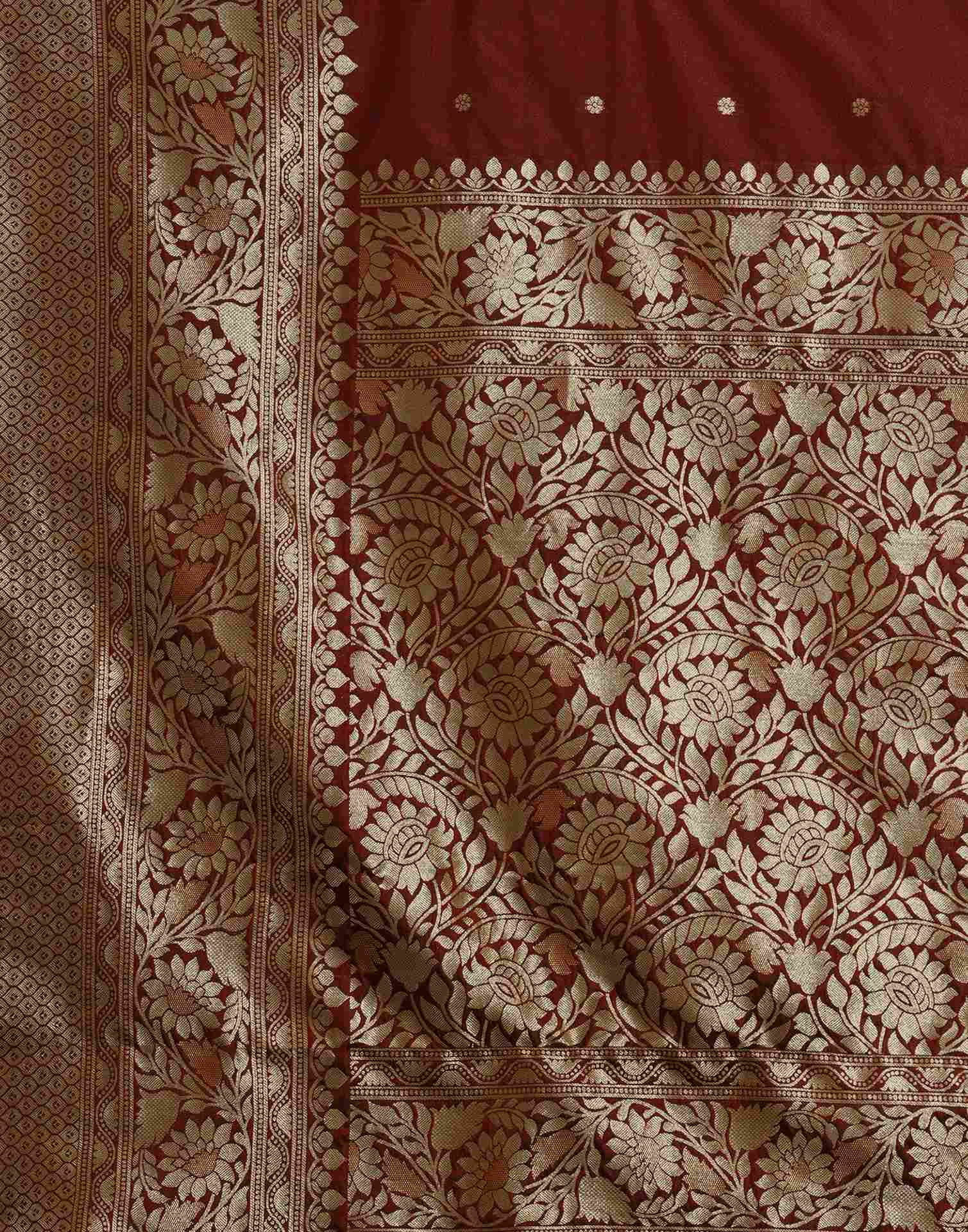 Maroon Silk Woven Kanjivaram Saree - Image 9