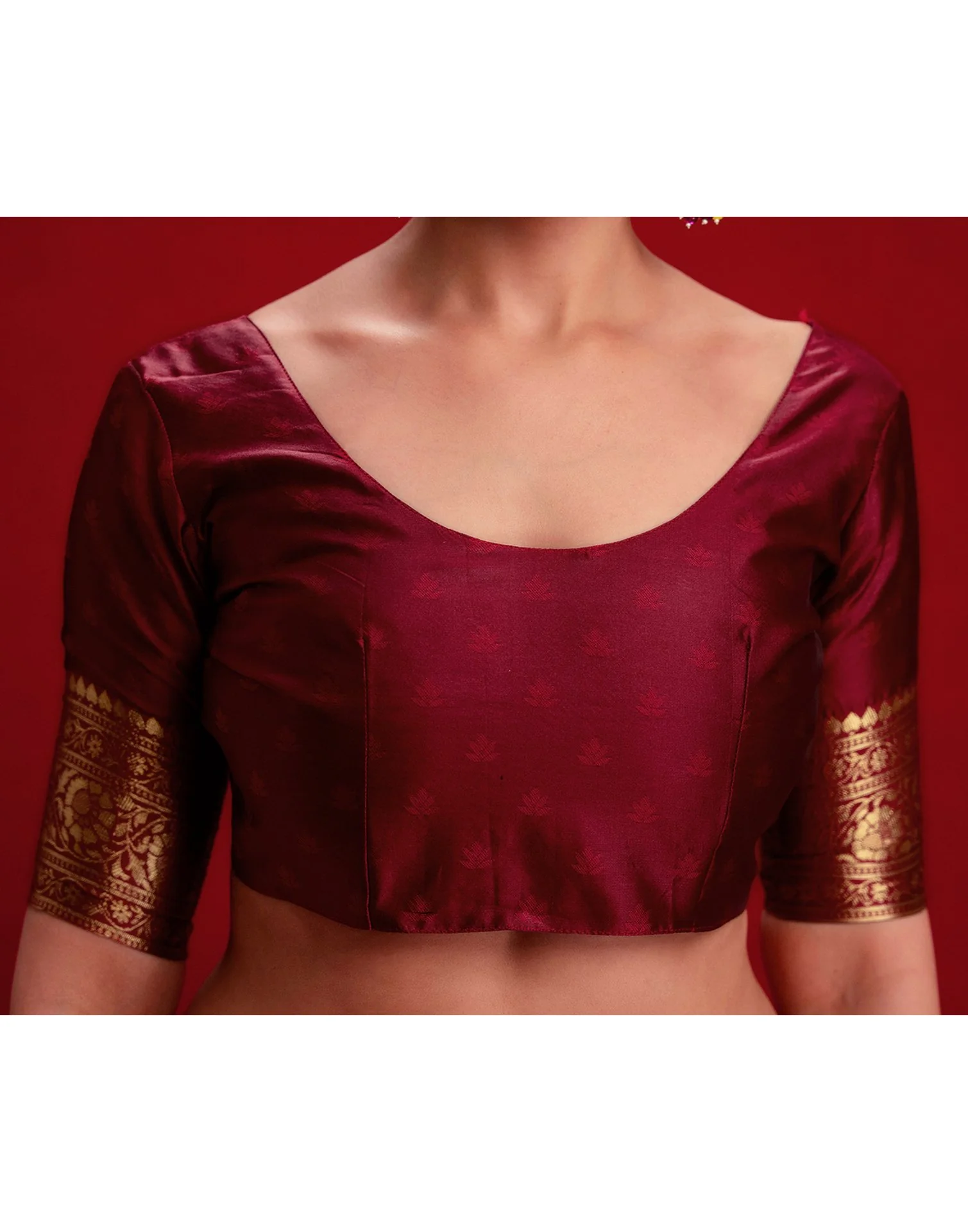 Maroon Silk Woven Banarasi Saree - Image 11