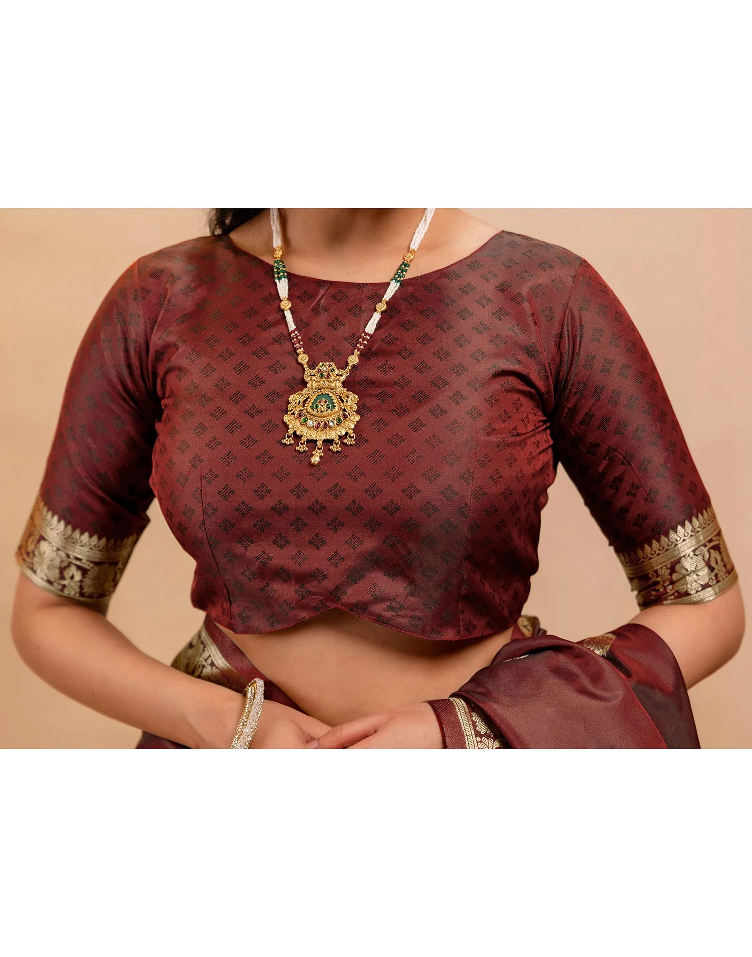 Maroon Silk Woven Banarasi Saree - Image 12