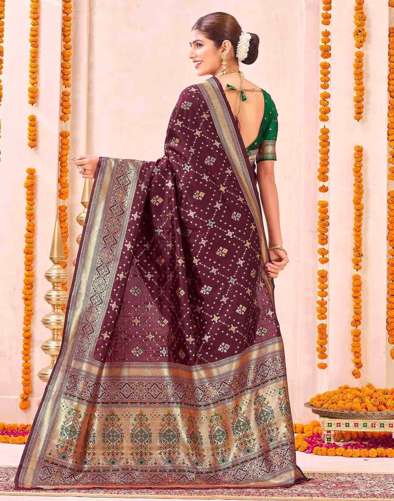 Maroon Silk Woven Patola Saree - Image 6