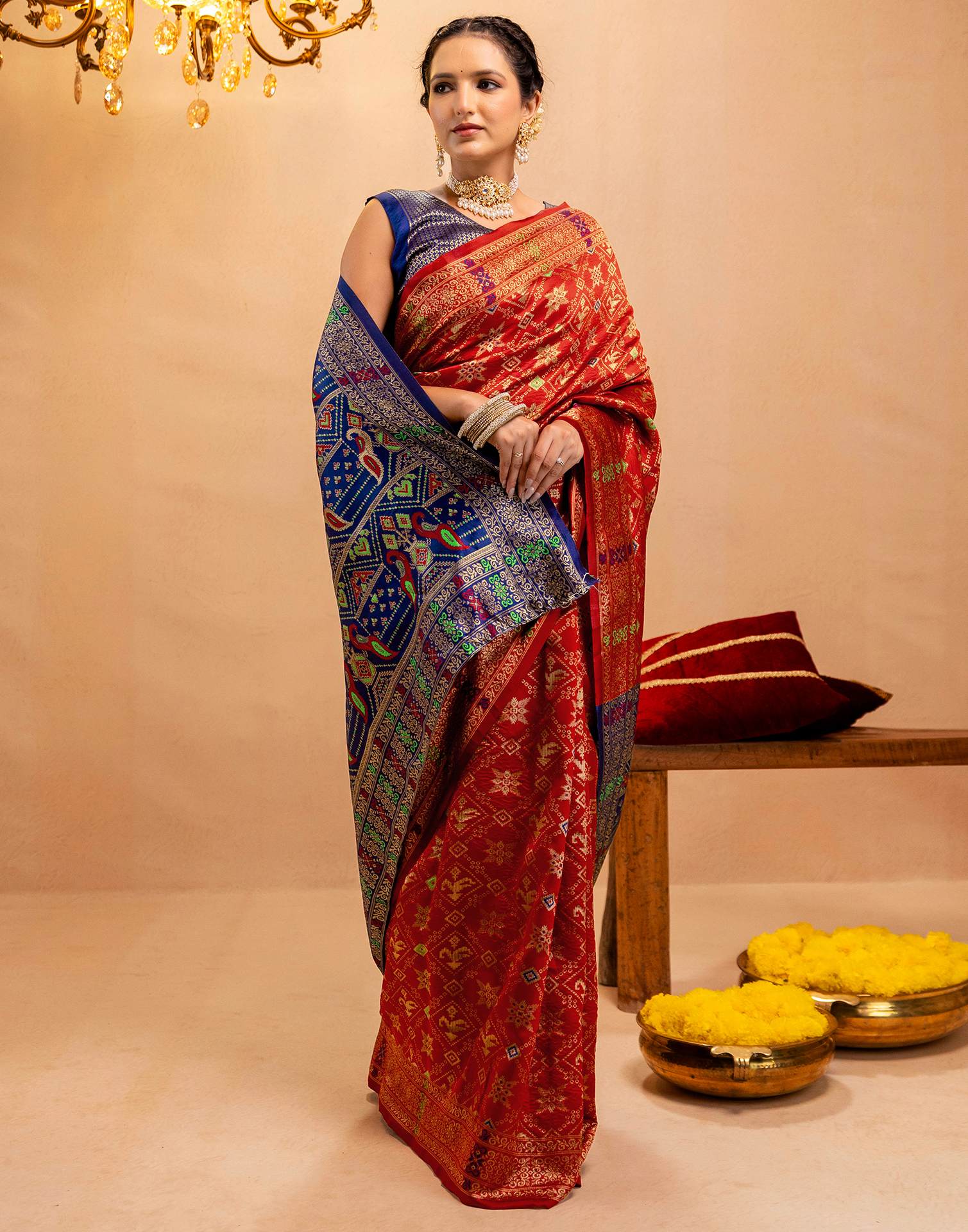 Maroon Silk Woven Patola Saree - Image 10