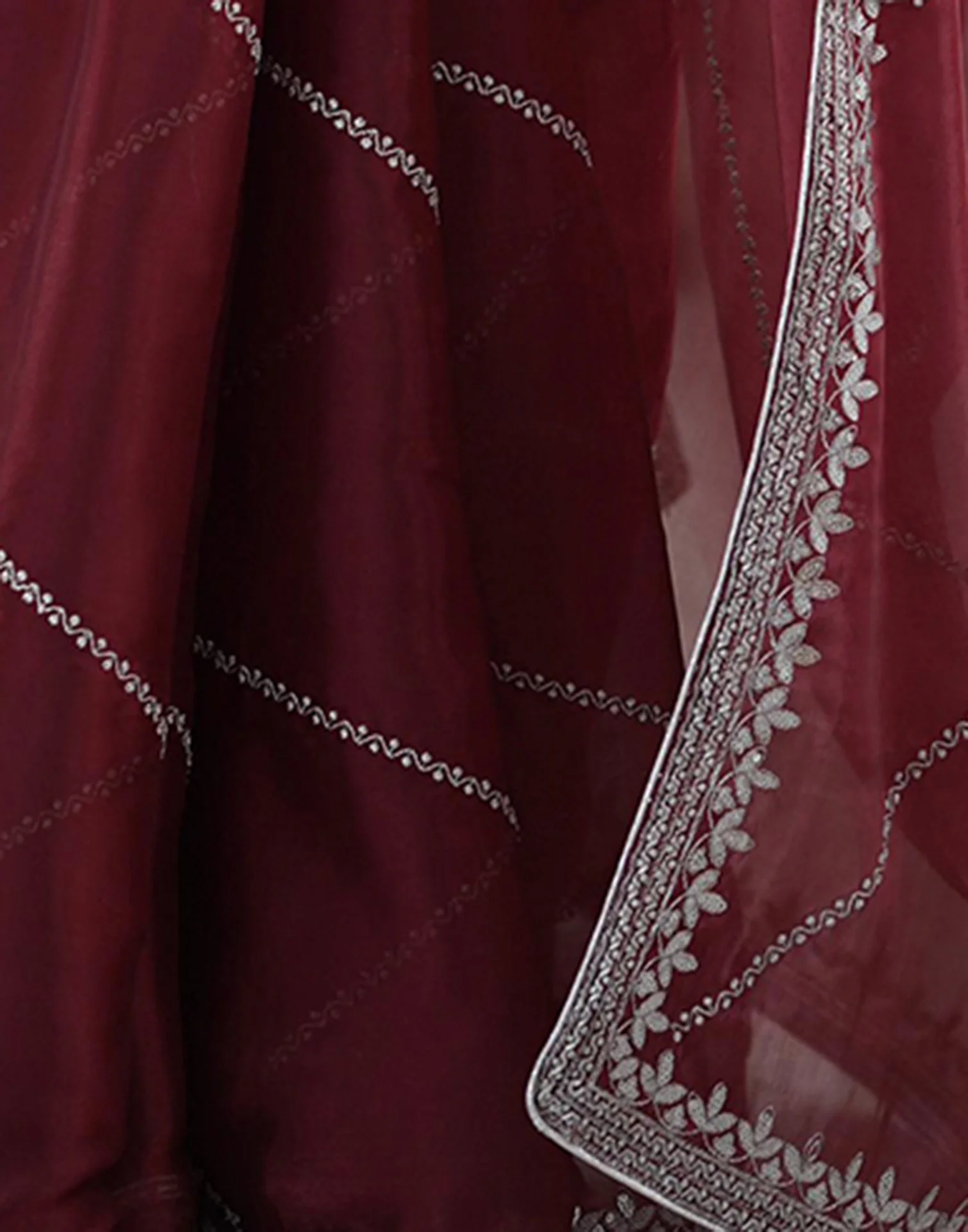 Maroon Tissue Silk Sequence Embroidery Saree - Image 11