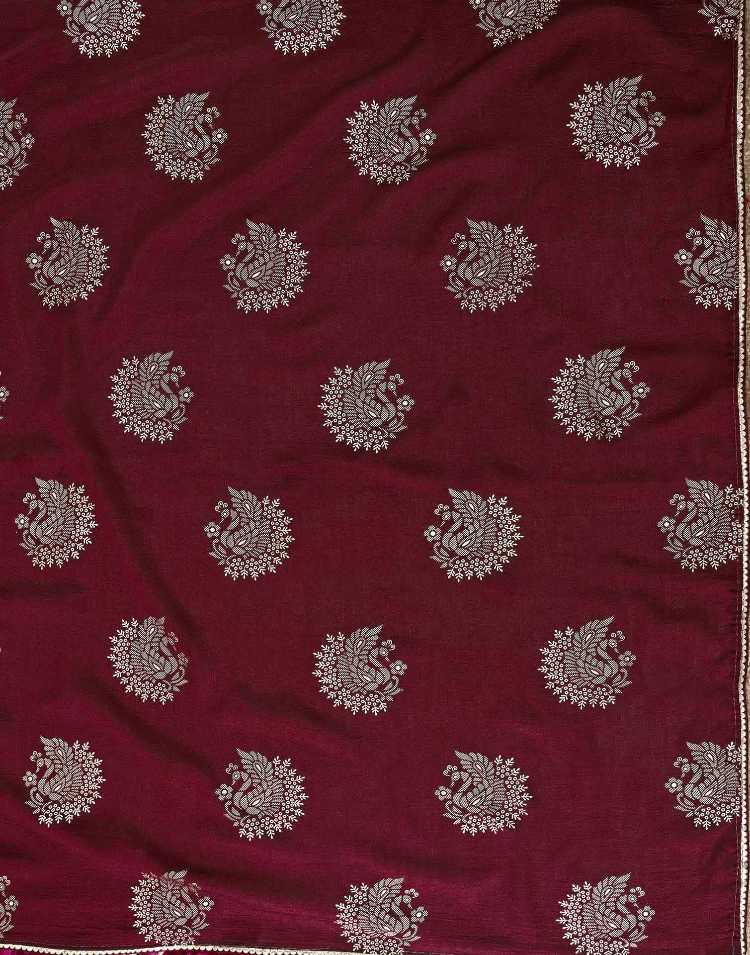 Maroon Vichitra Silk Foil Printed Gota Lace Saree - Image 8