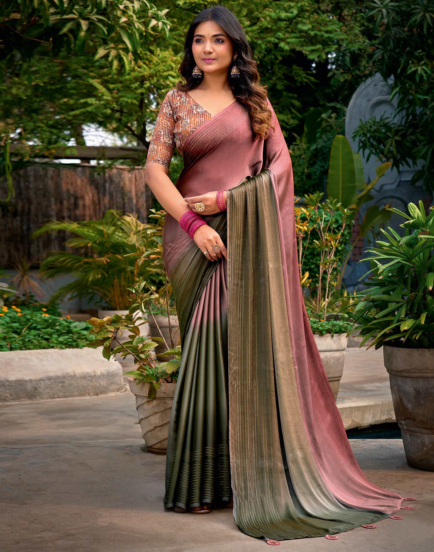 Mauve Chiffon Ombre Zari Stripe Saree