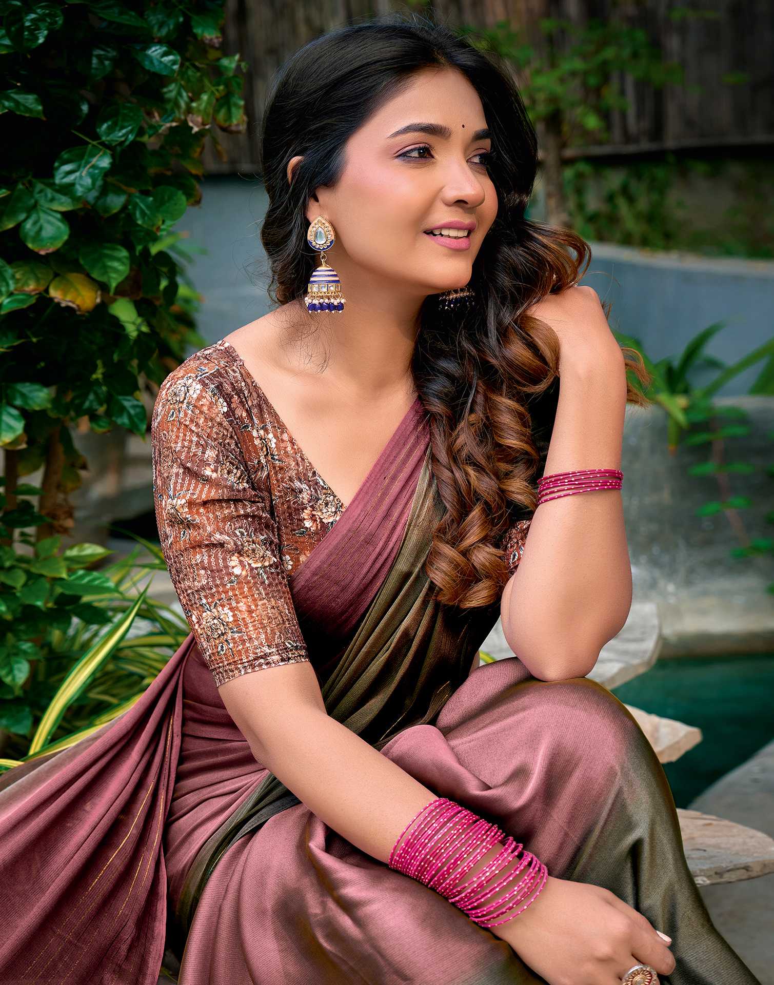 Mauve Chiffon Ombre Zari Stripe Saree - Image 2