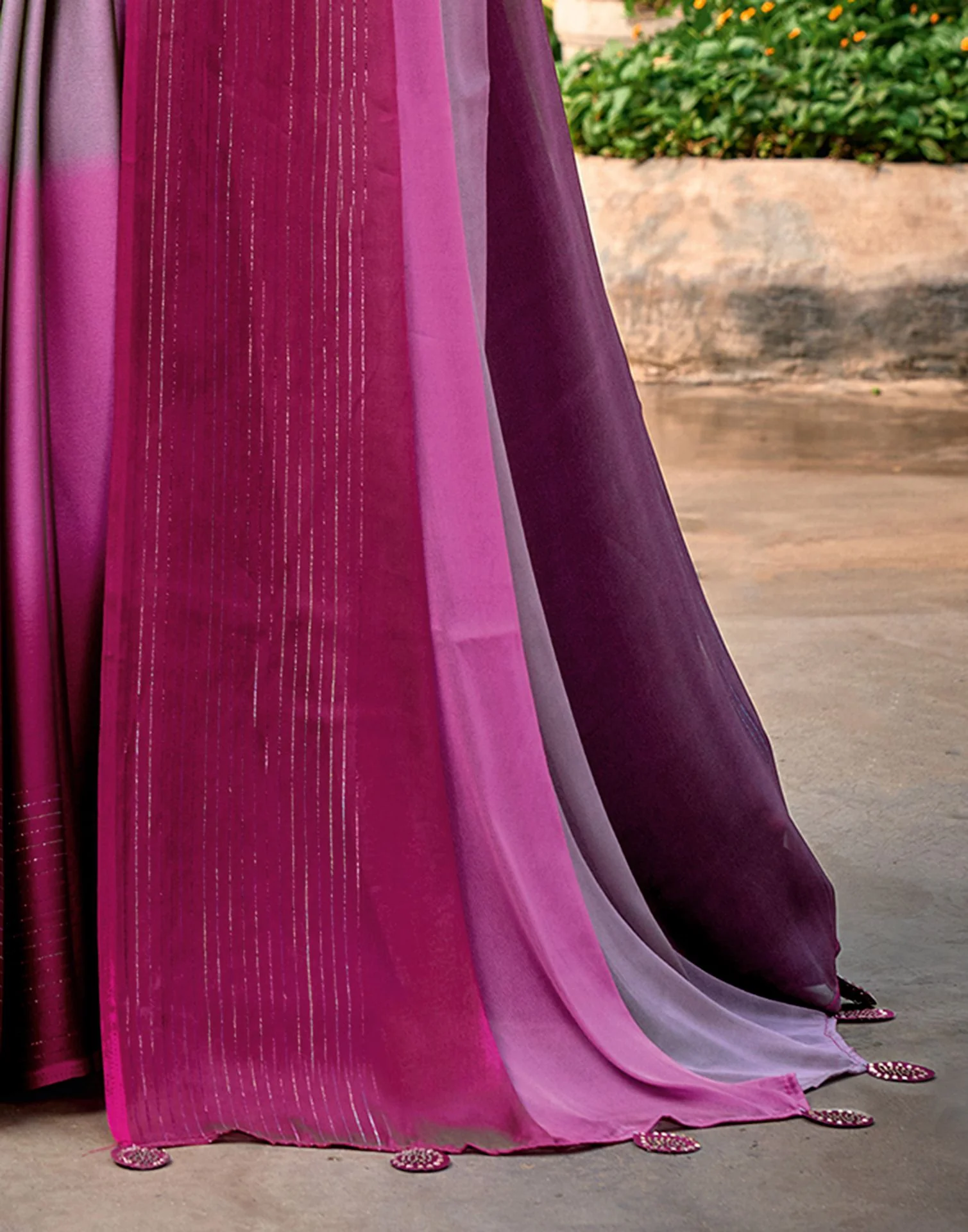 Mauve Chiffon Ombre Zari Stripe Saree - Image 4