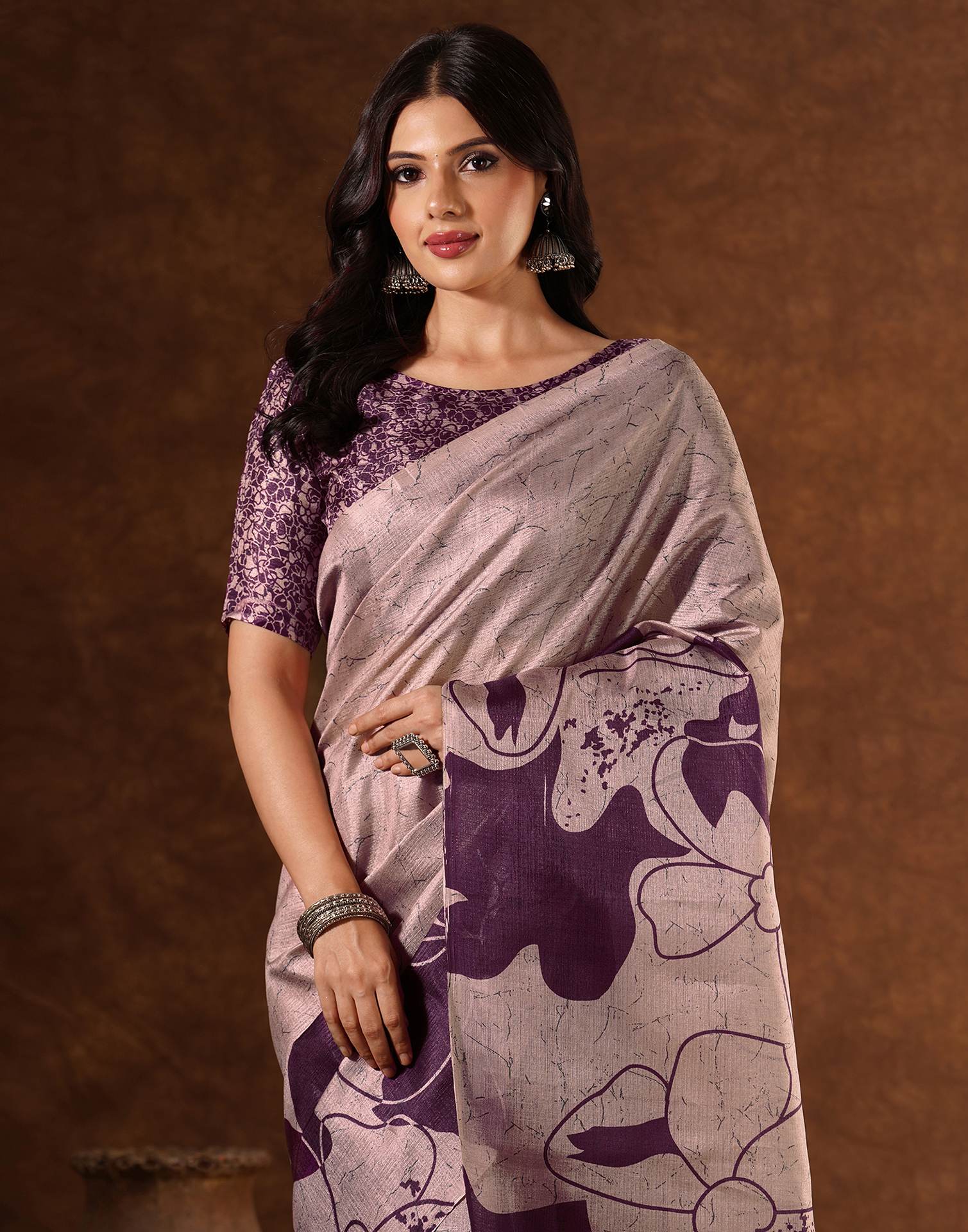 Mauve Cotton Printed Saree - Image 2