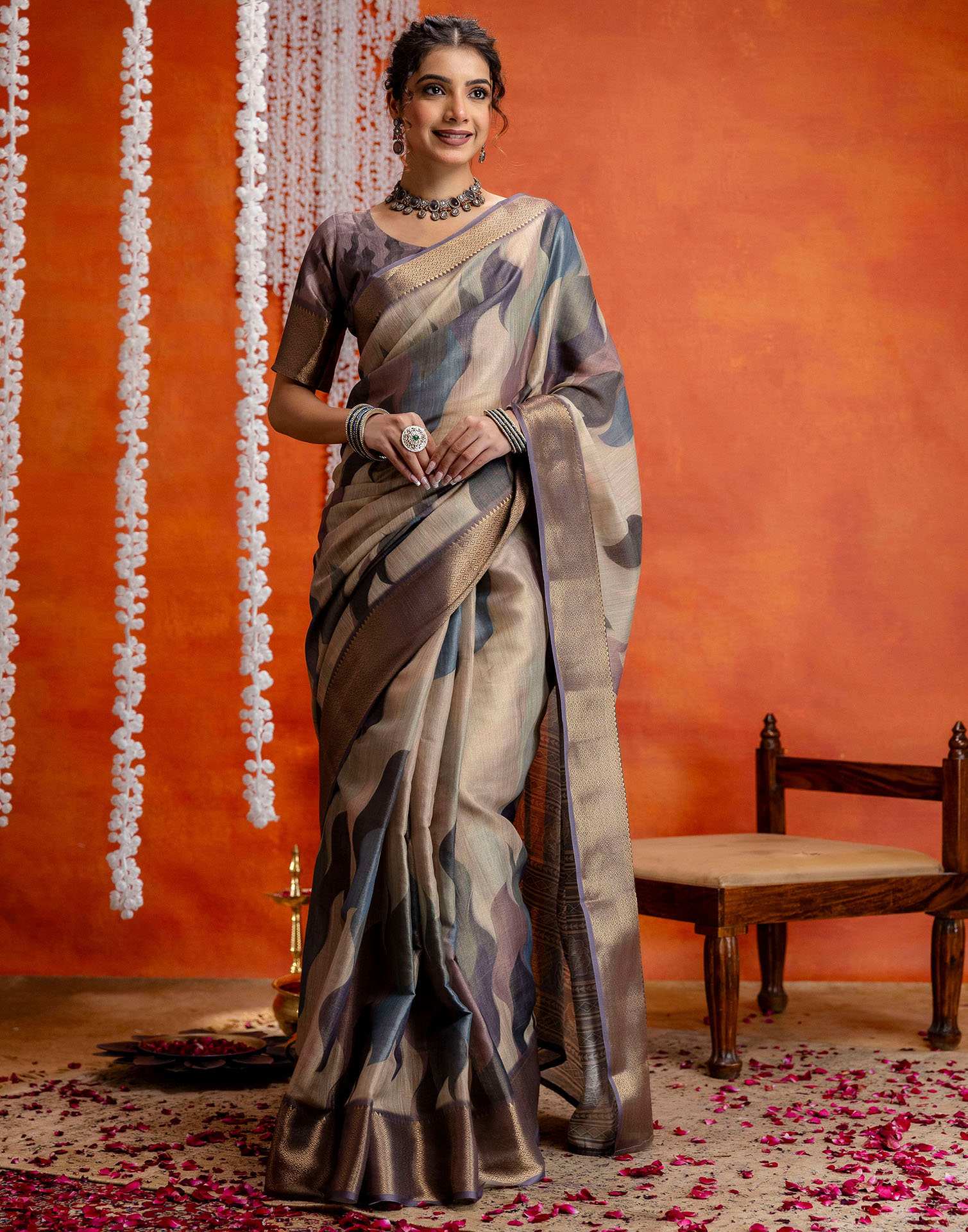 Mauve Cotton Printed Woven Saree - Image 2