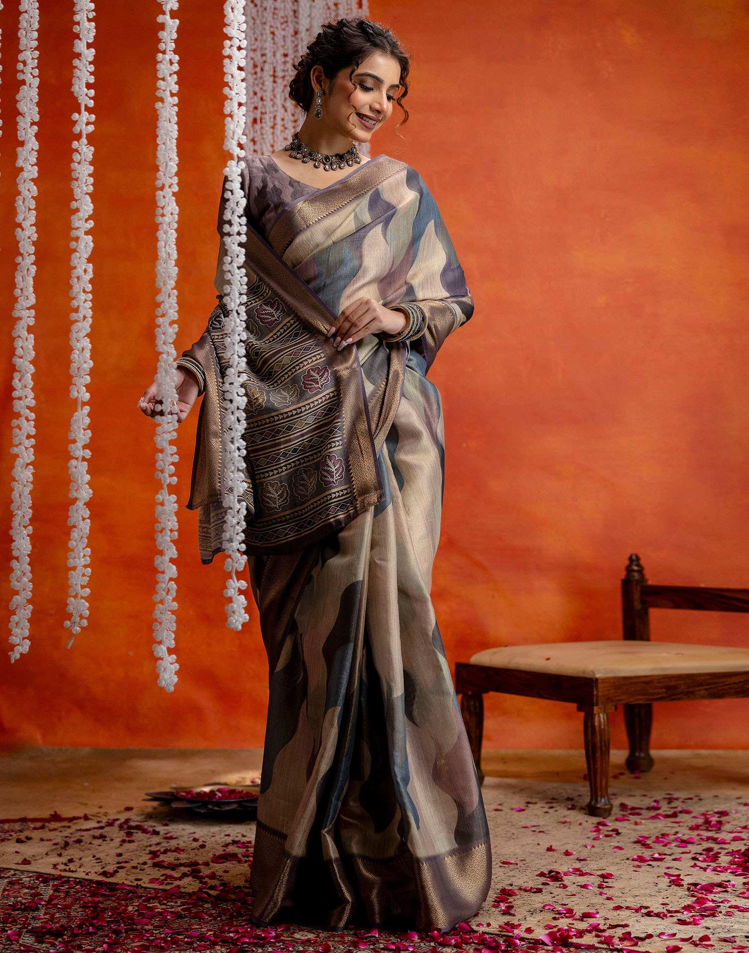 Mauve Cotton Printed Woven Saree - Image 6