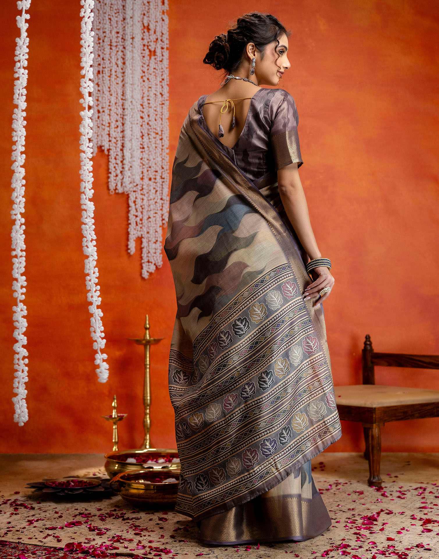 Mauve Cotton Printed Woven Saree - Image 7