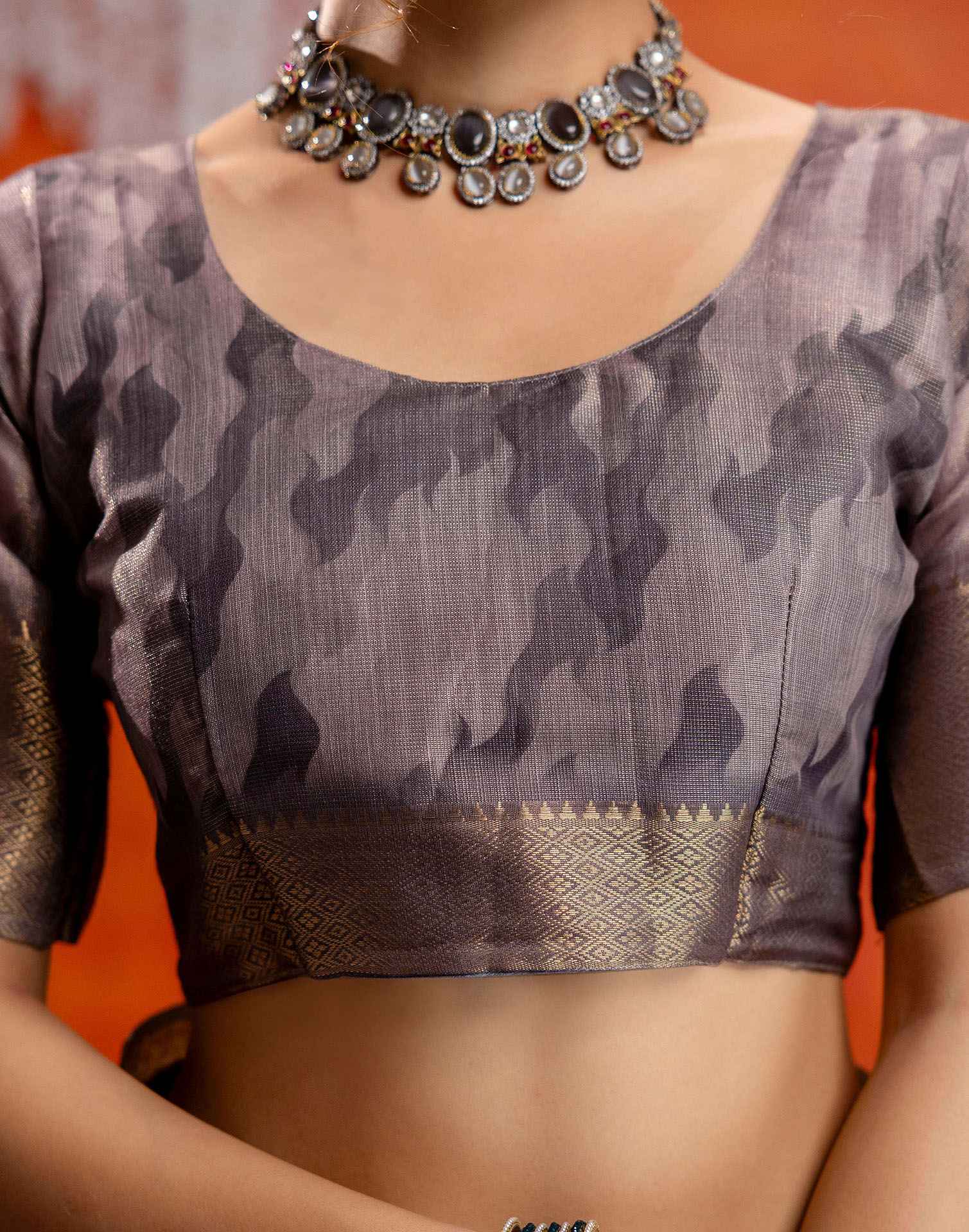 Mauve Cotton Printed Woven Saree - Image 9
