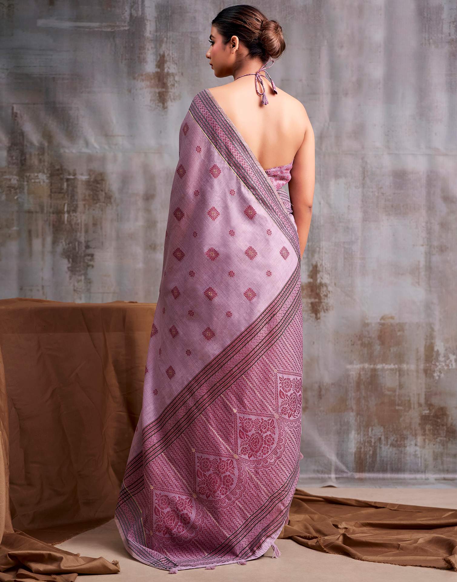 Mauve Cotton Woven Saree - Image 4