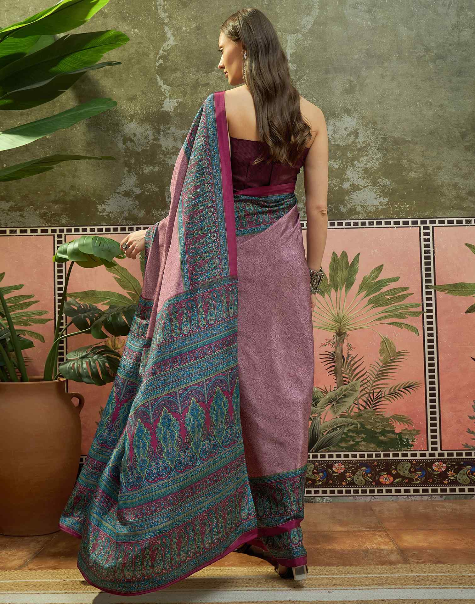 Mauve Crepe Silk Printed Saree - Image 6