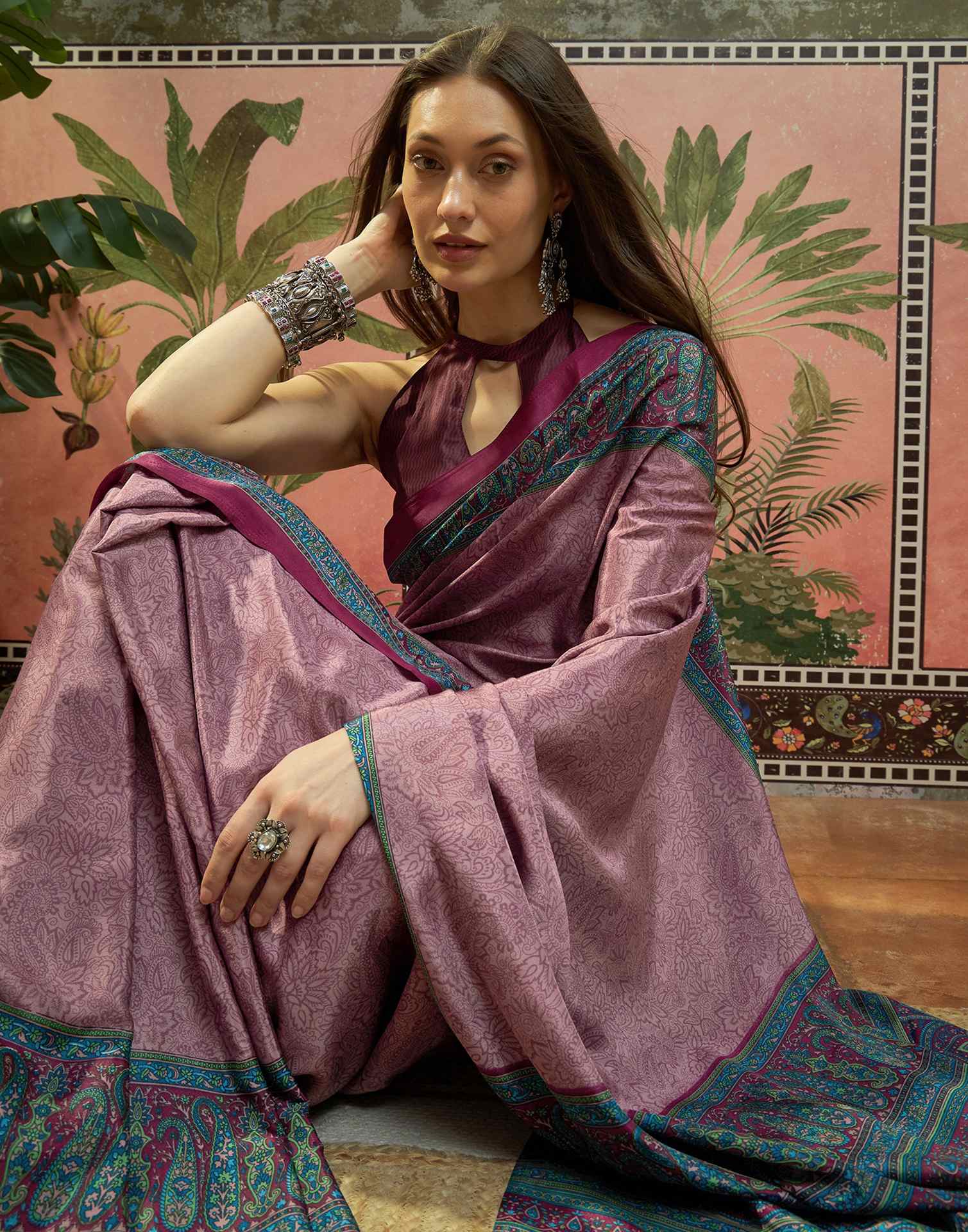Mauve Crepe Silk Printed Saree - Image 8