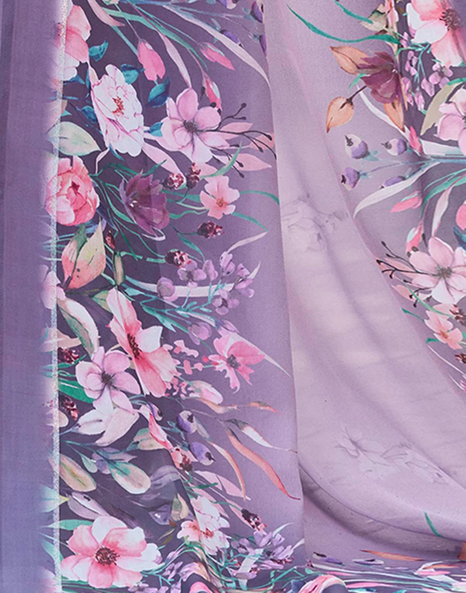 Mauve Georgette Floral Printed Saree - Image 8