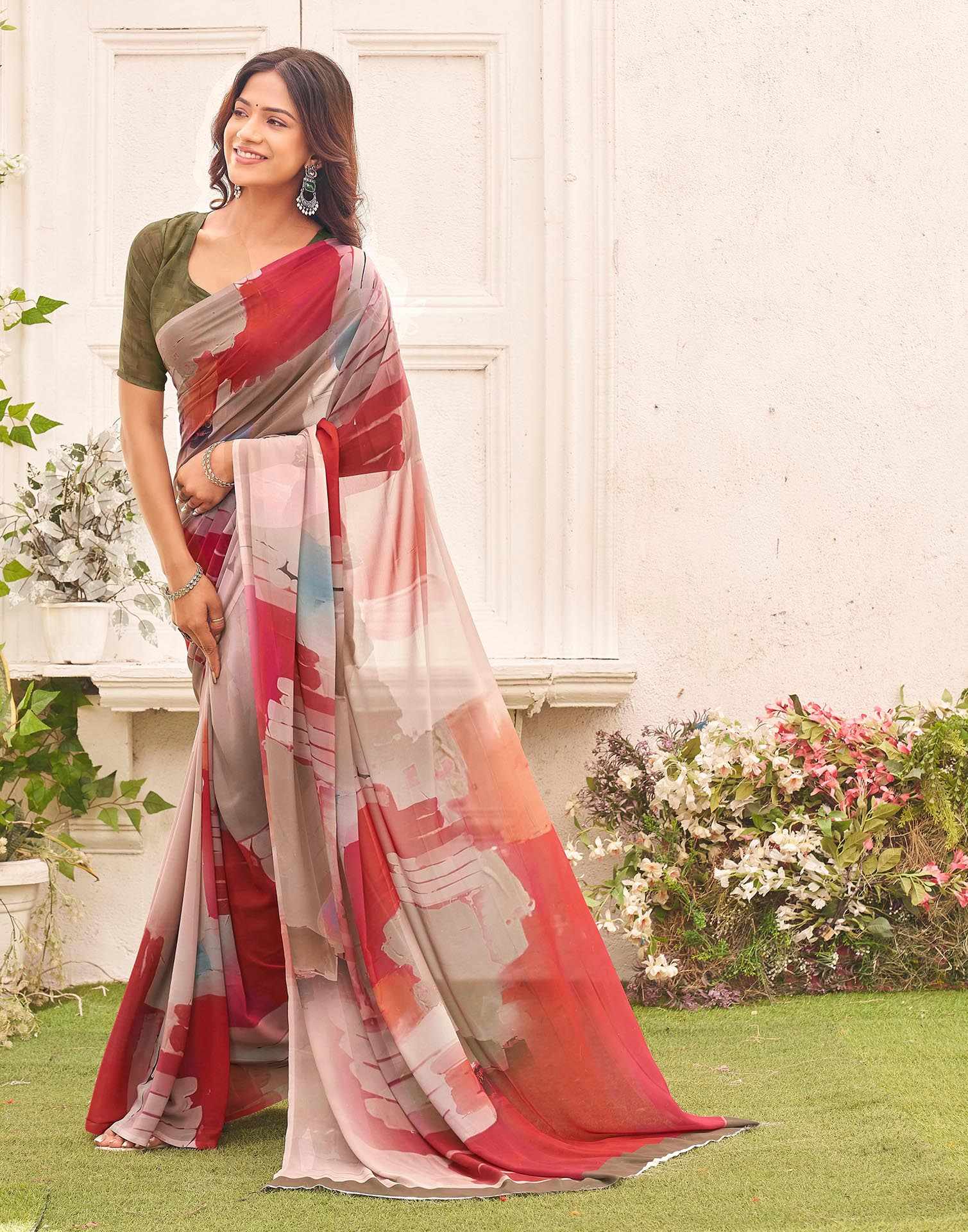 Mauve Georgette Printed Saree - Image 4
