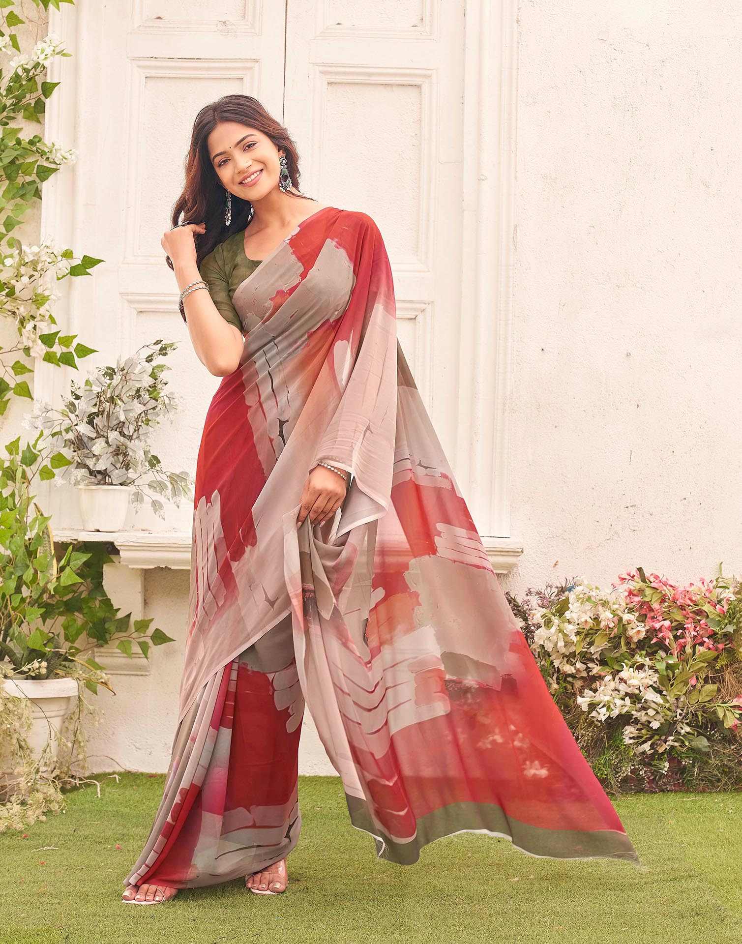 Mauve Georgette Printed Saree - Image 5